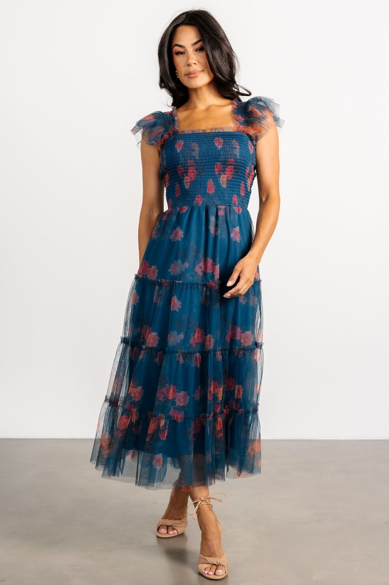 Clementine Tulle Midi Dress | Persian Blue + Rust Buy Cheap Fake