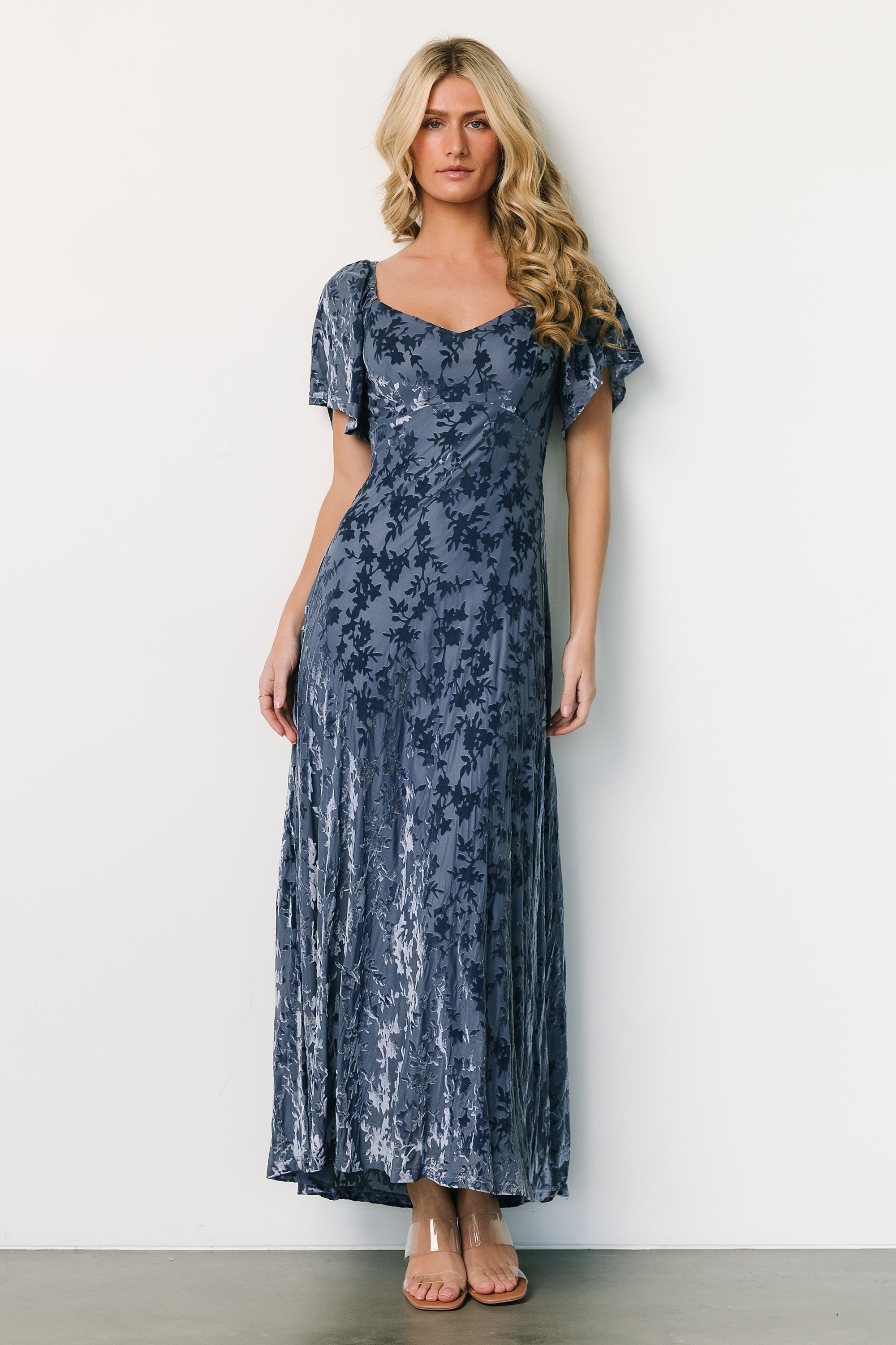 Everley Velvet Maxi Dress | Whisper Blue Buy Cheap Manchester Great Sale