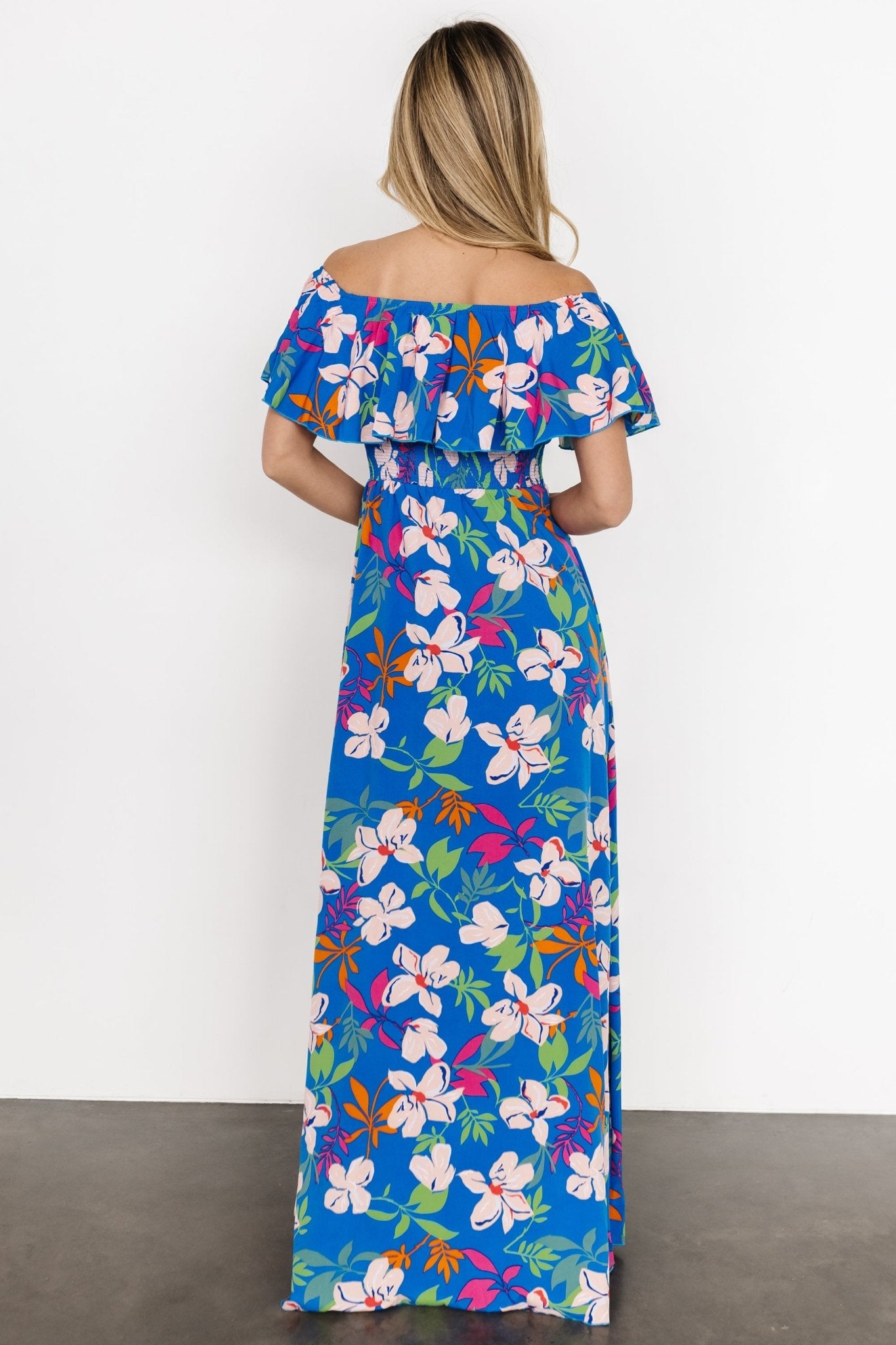 Talia Off Shoulder Maxi Dress | Blue Floral Clearance Newest