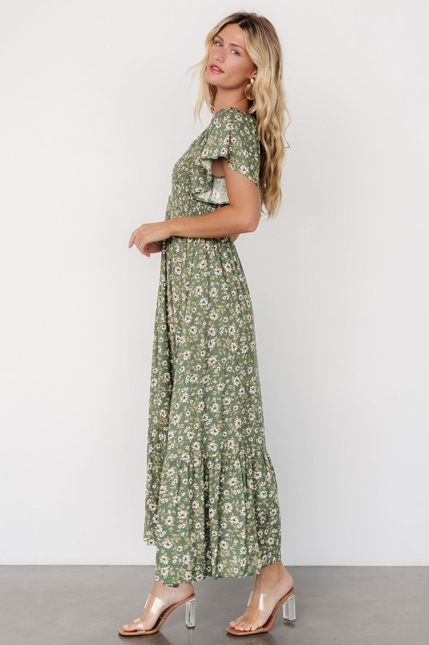 Joanie Smocked Dress | Green Floral Best Deals