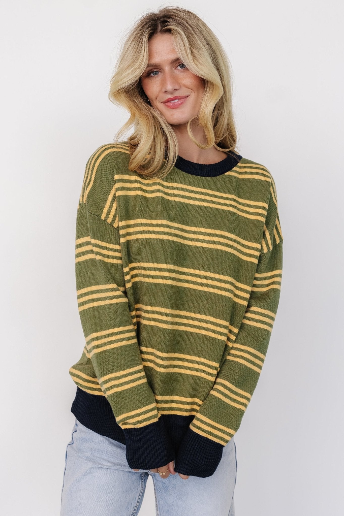 Thomas Striped Sweater | Olive Multi Buy Cheap Cost