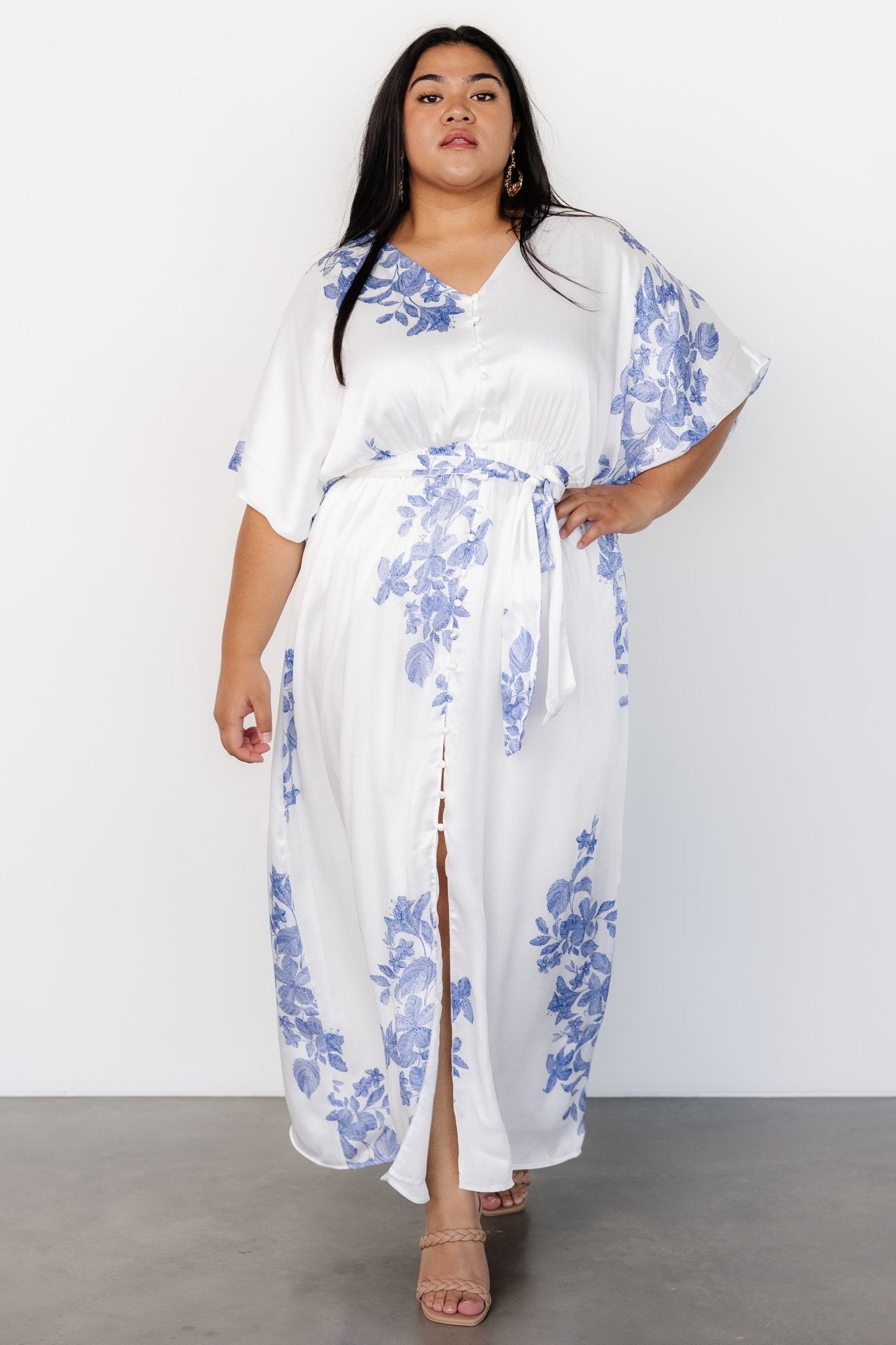 Florina Kimono Maxi Dress | White + Blue Pay With Visa Sale Online