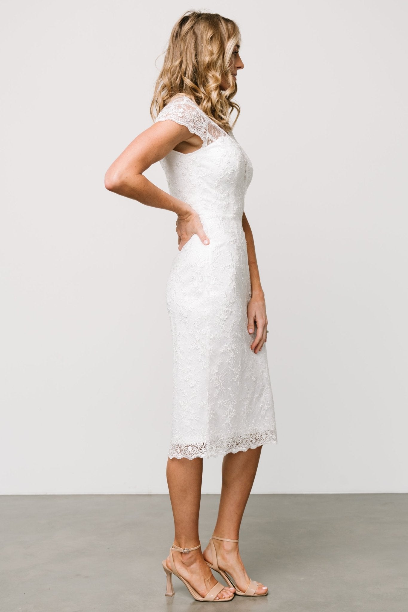 Oriana Embossed Shimmer Midi Dress | Off White Buy Cheap For Cheap