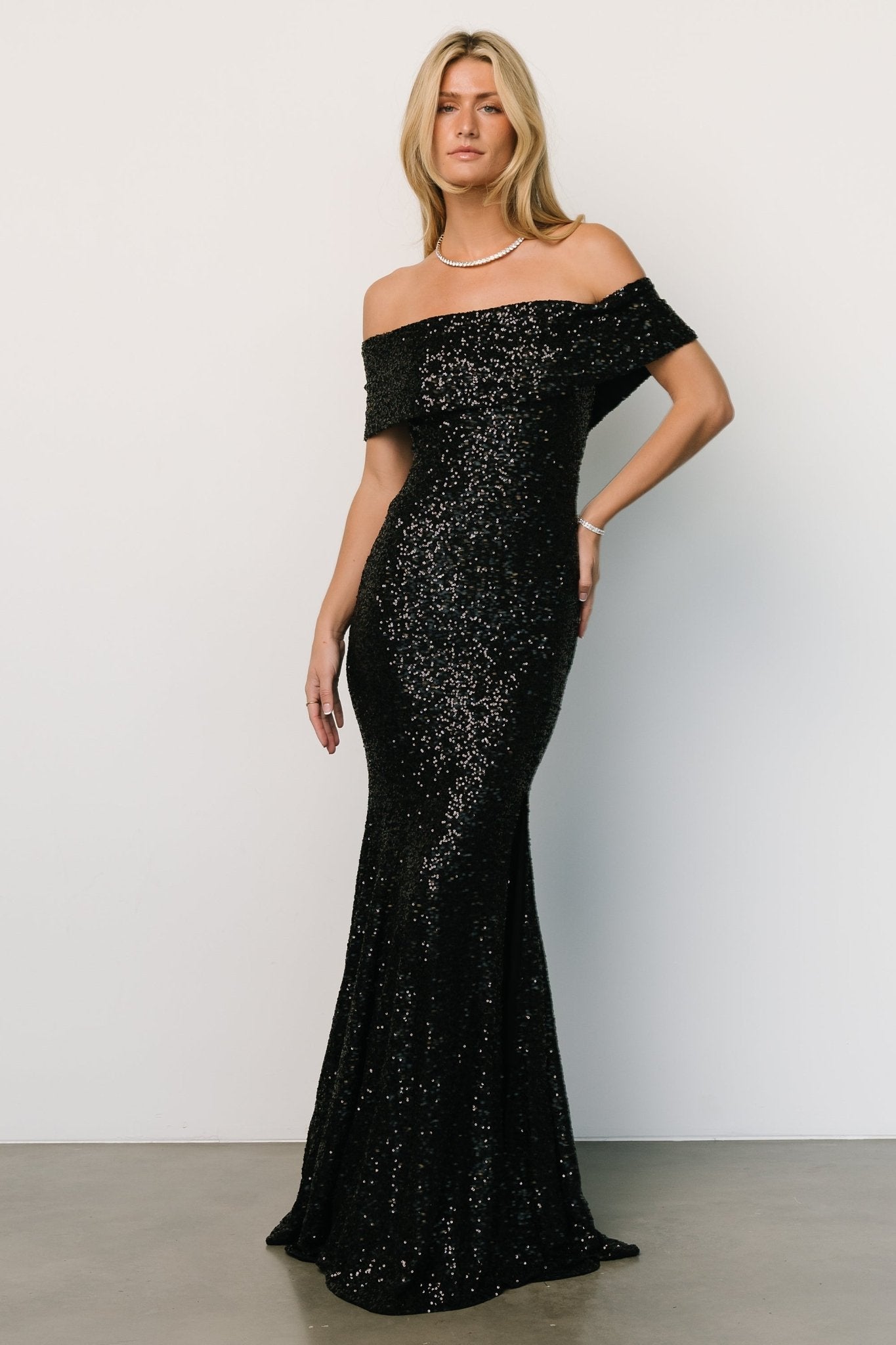 Yvonne Off Shoulder Sequin Gown | Black How Much Cheap Online