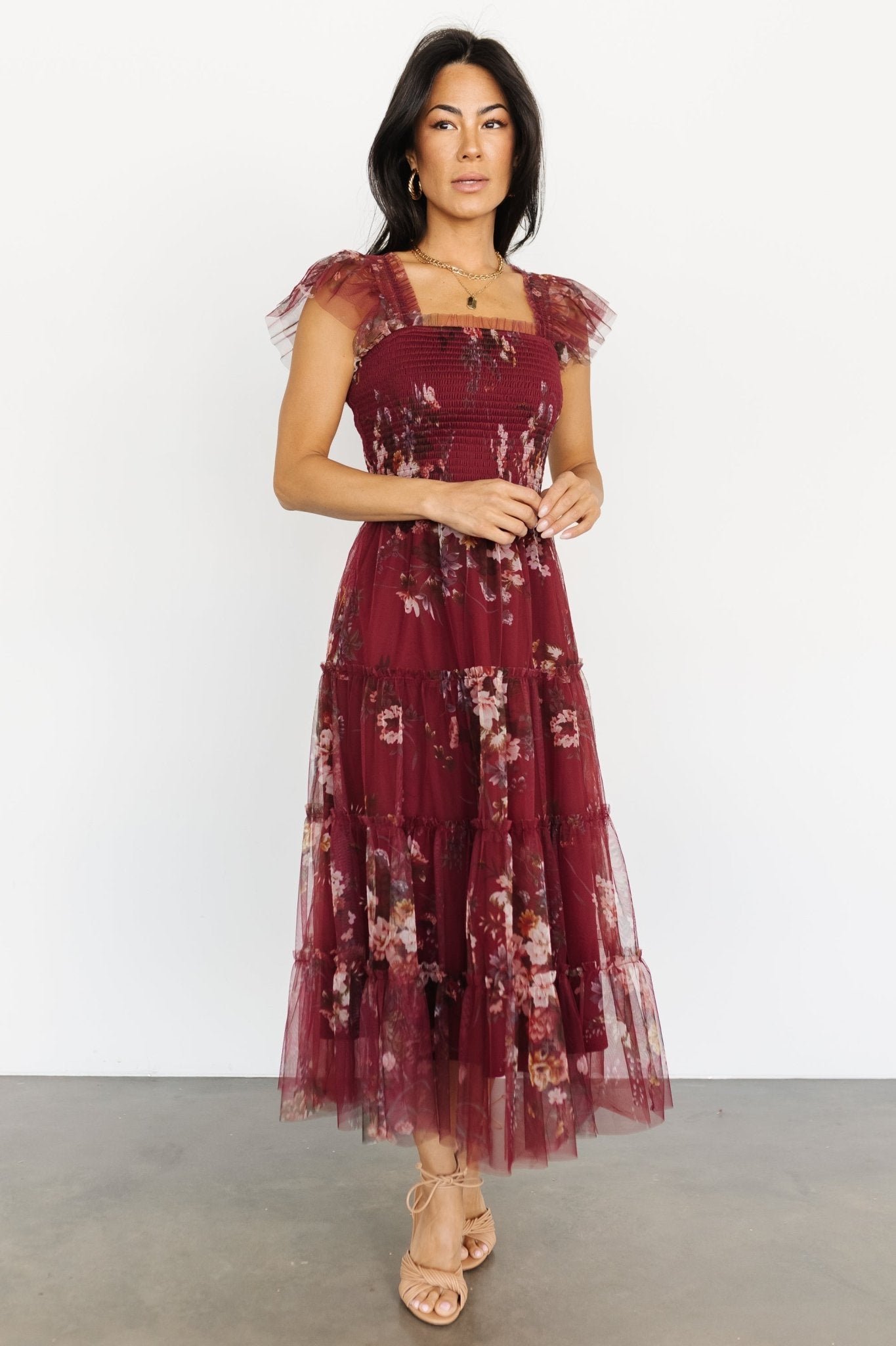 Clementine Tulle Midi Dress | Wine Multi Cheap Sale 2025 Newest