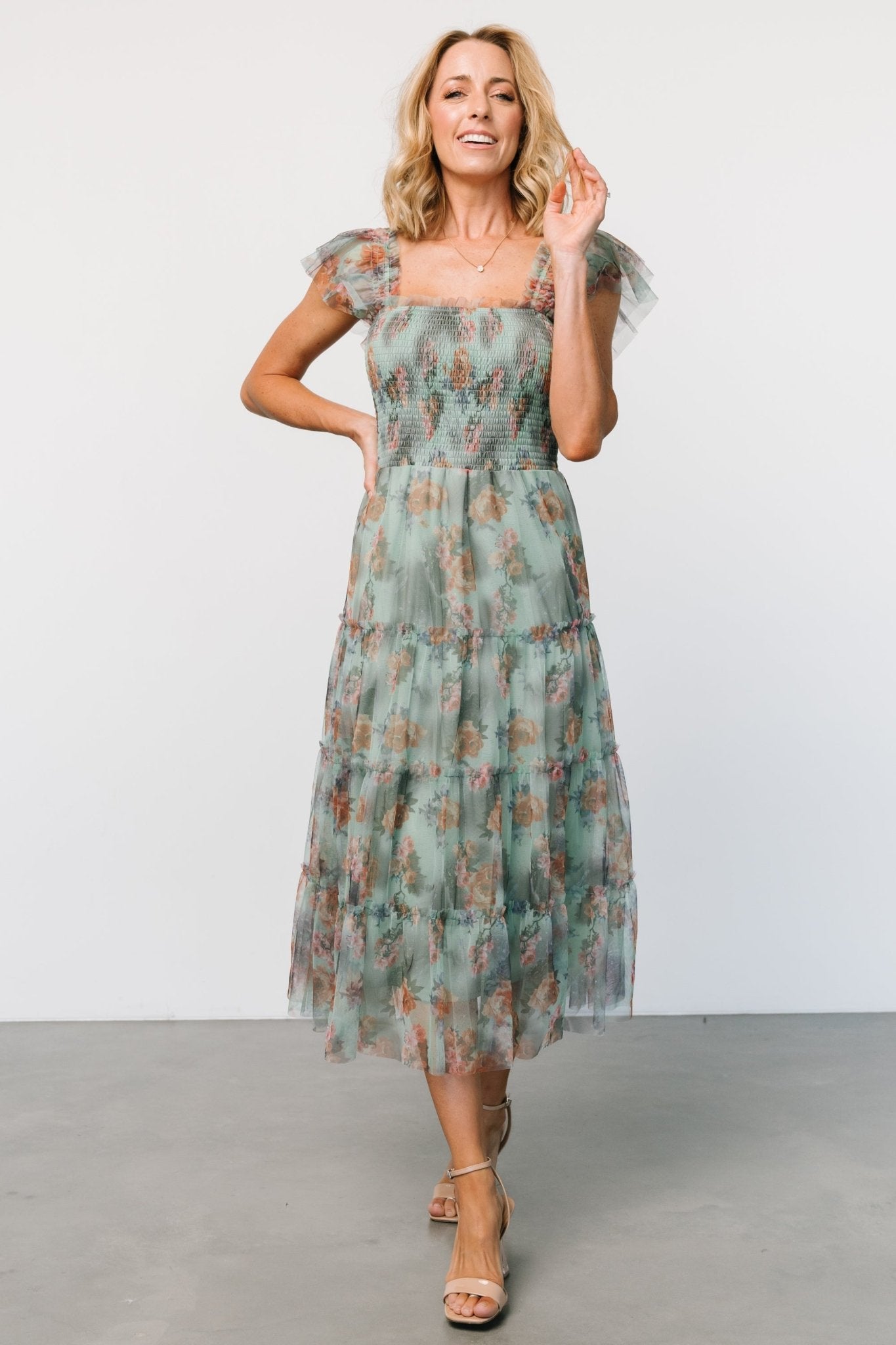 Clementine Tulle Midi Dress | Sage Multi Floral Free Shipping Pices