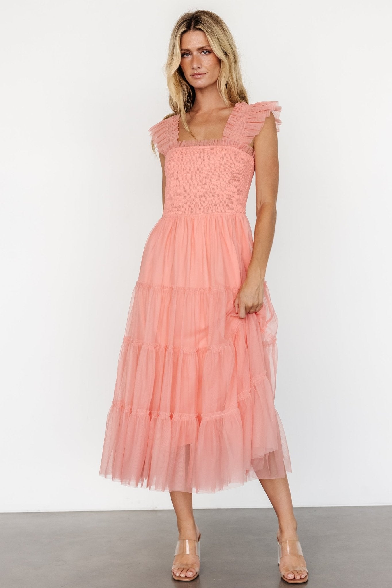 Emma Smocked Tulle Dress | Coral Real Cheap Online