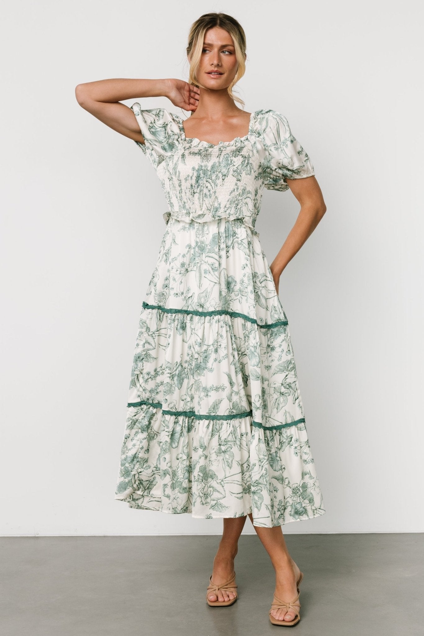 Ruthie Tiered Midi Dress | Green Print Cheap Sale Looking For