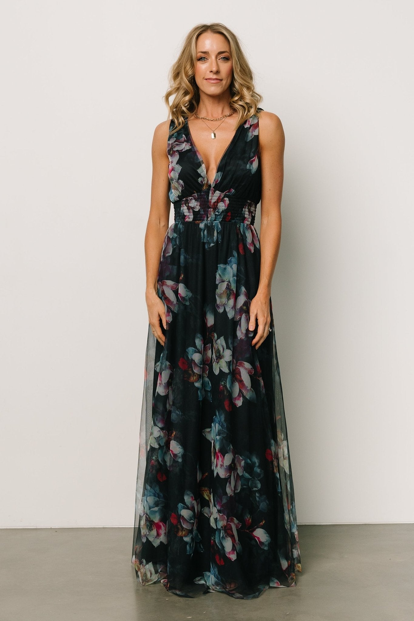 Kamila Tulle Maxi Dress | Navy Abstract Floral Visa Payment For Sale