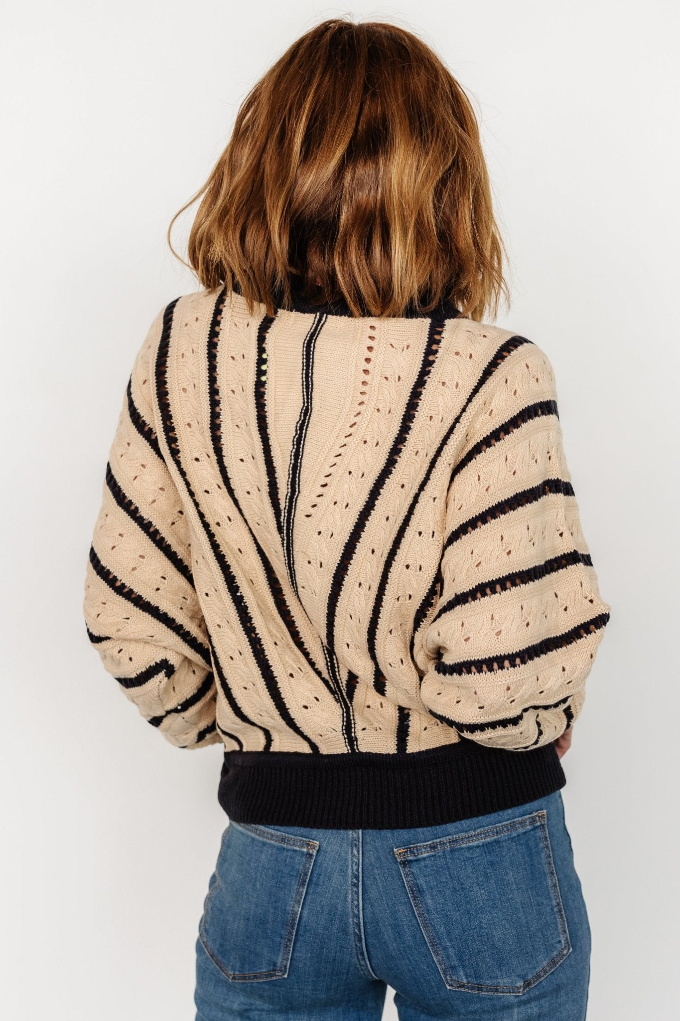 Paola Pointelle Sweater | Beige + Navy Outlet Pices