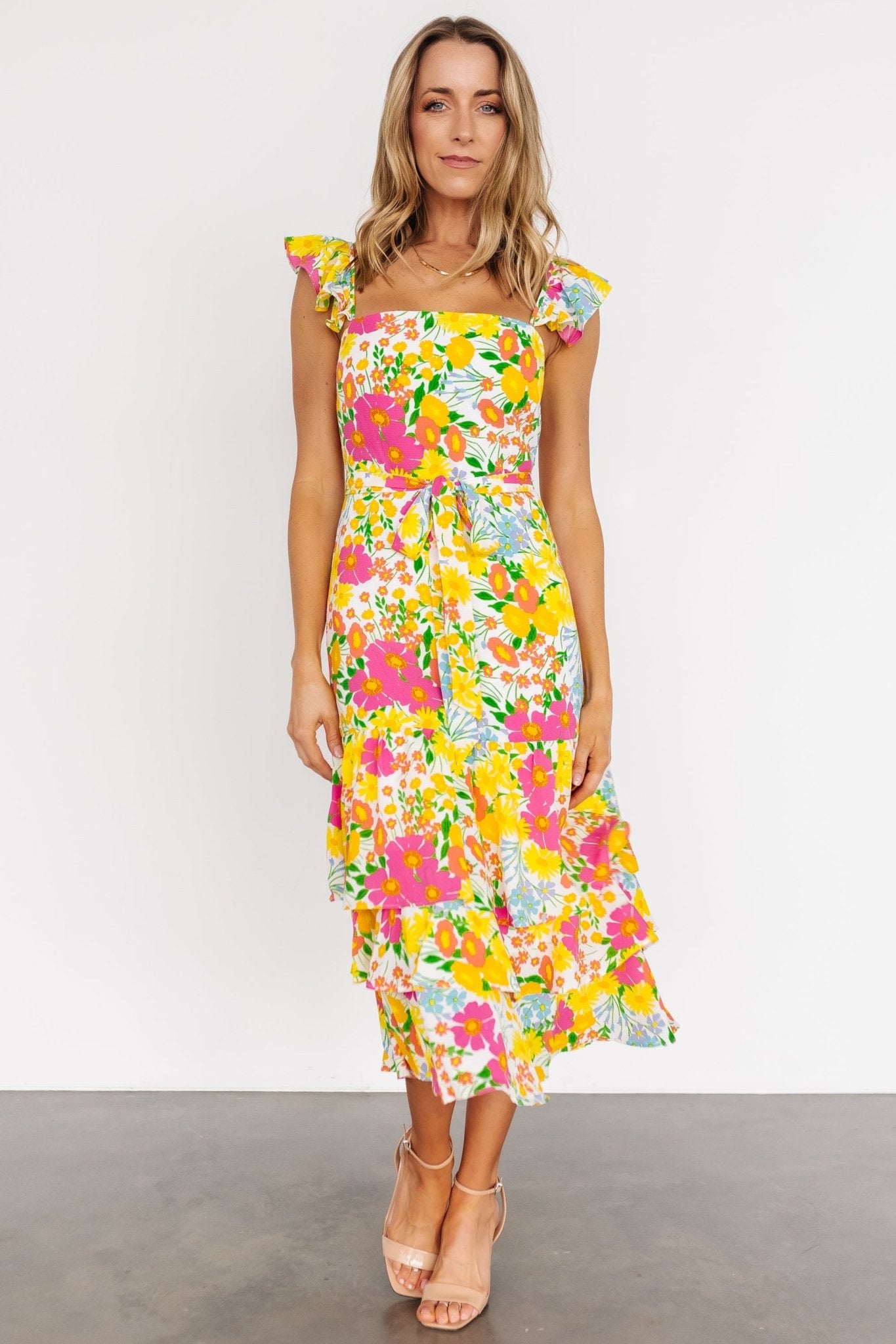 Dani Ruffle Tiered Midi Dress | Multi Floral Outlet Purchase