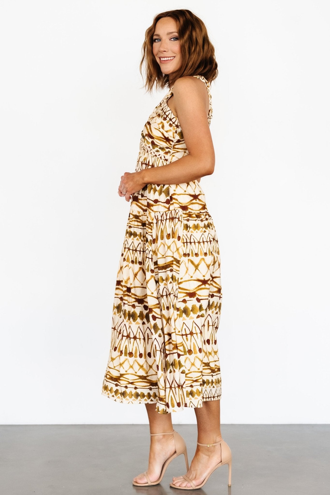 Seraphina Open Back Midi Dress | Tan Multi Clearance Low Pice