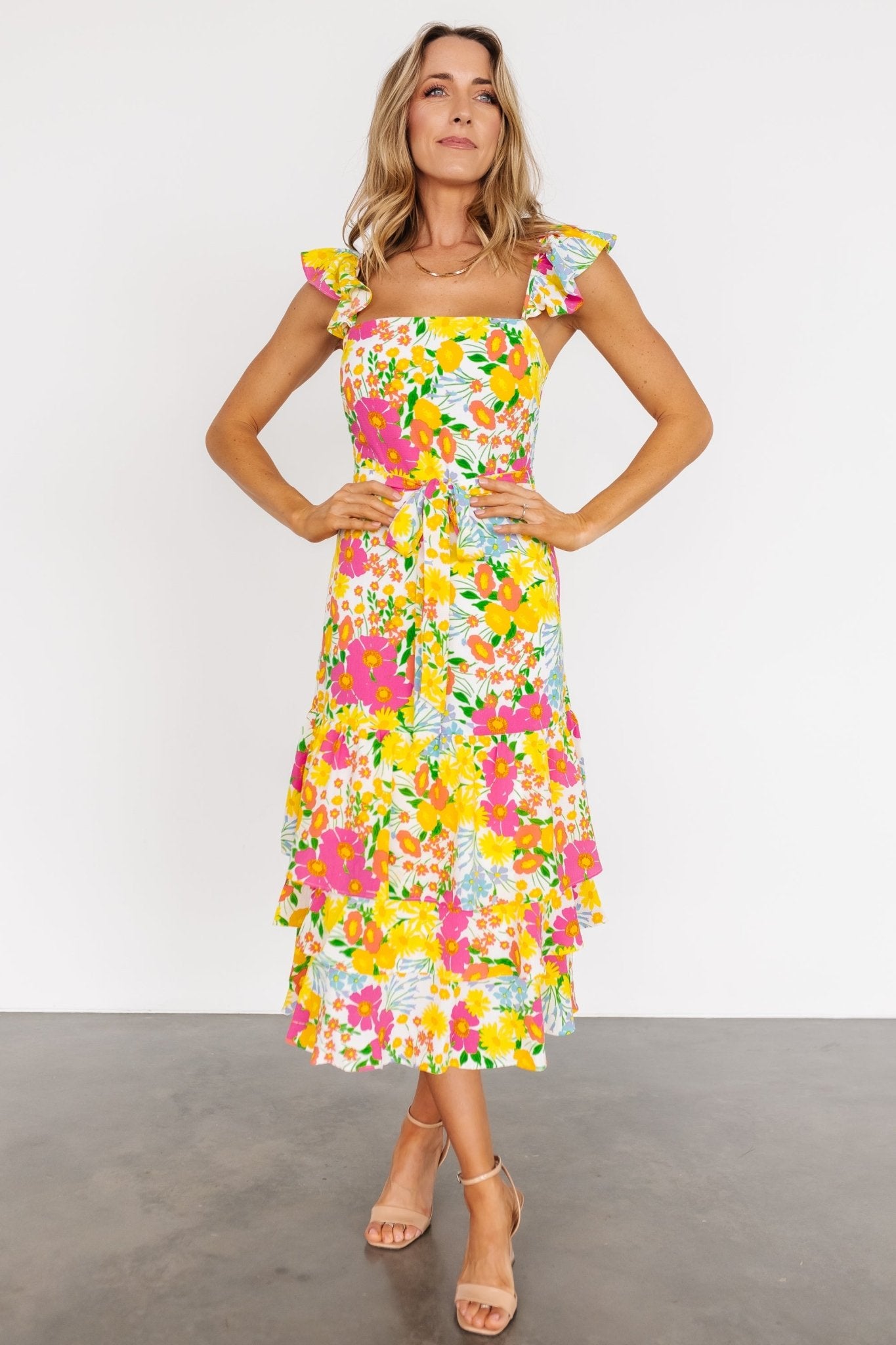 Dani Ruffle Tiered Midi Dress | Multi Floral Outlet Purchase