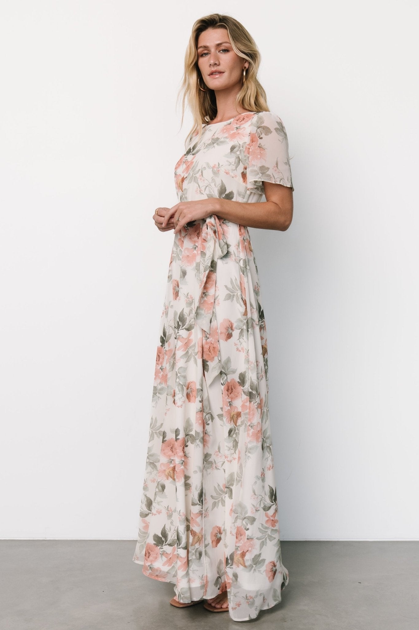 Naomi Short Sleeve Maxi Dress | Ivory + Coral Floral Cheap Get Authentic