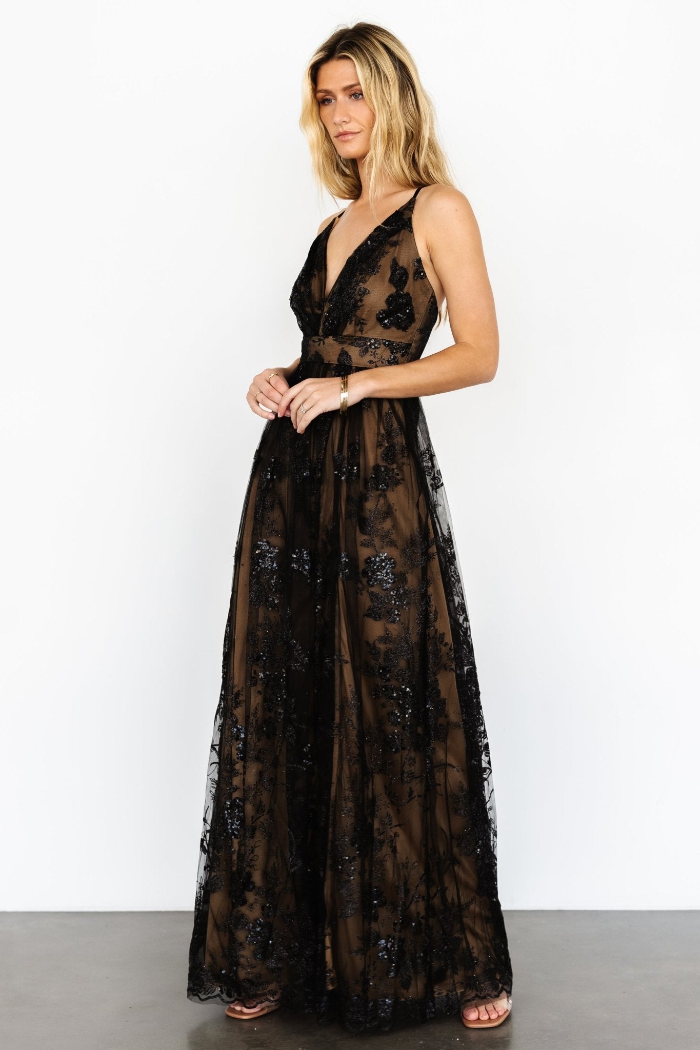 Lucienne Shimmer Maxi Gown | Black + Nude Sale Big Discount