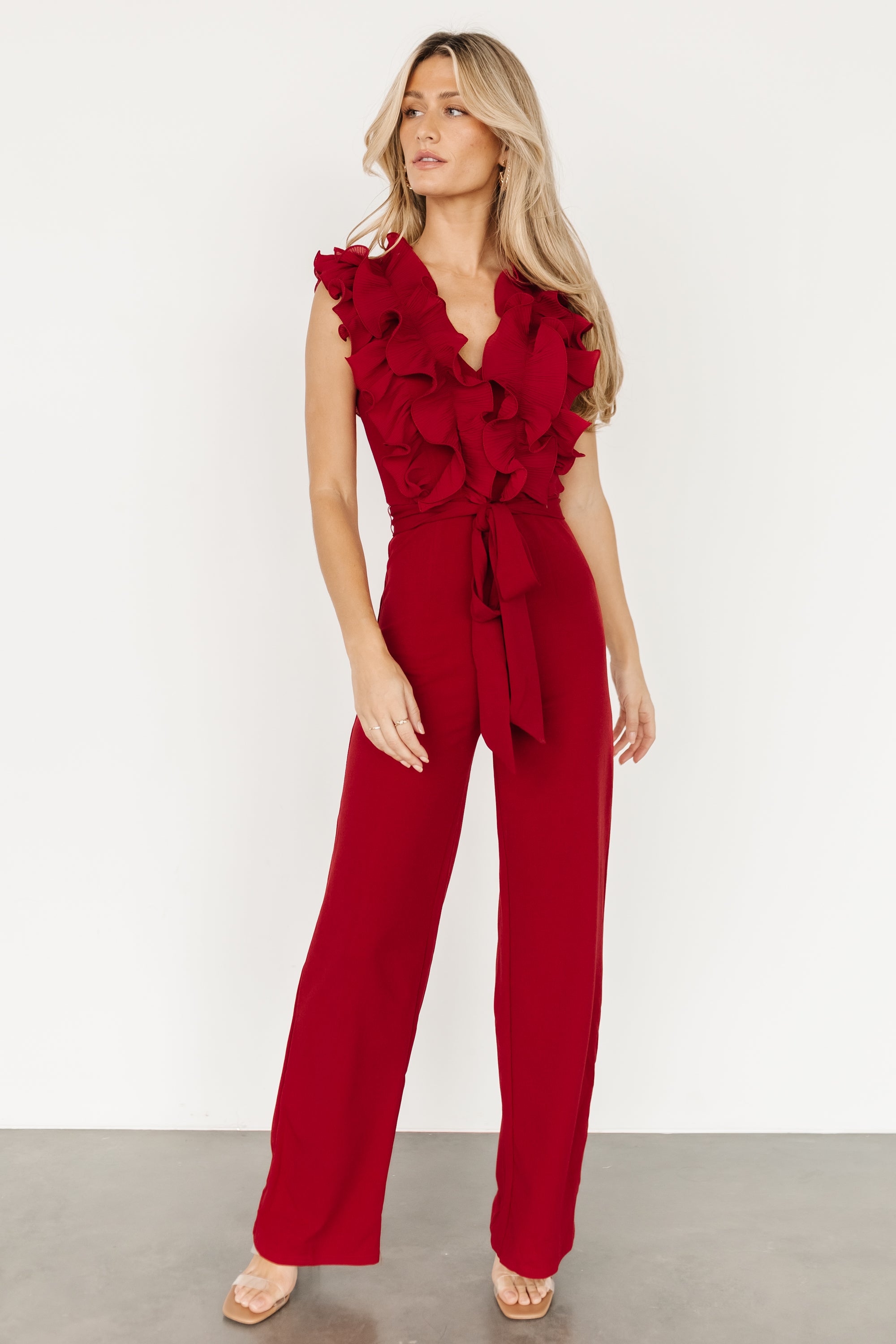 Tyra Ruffle Tank Jumpsuit | Burgundy Buy Cheap Browse