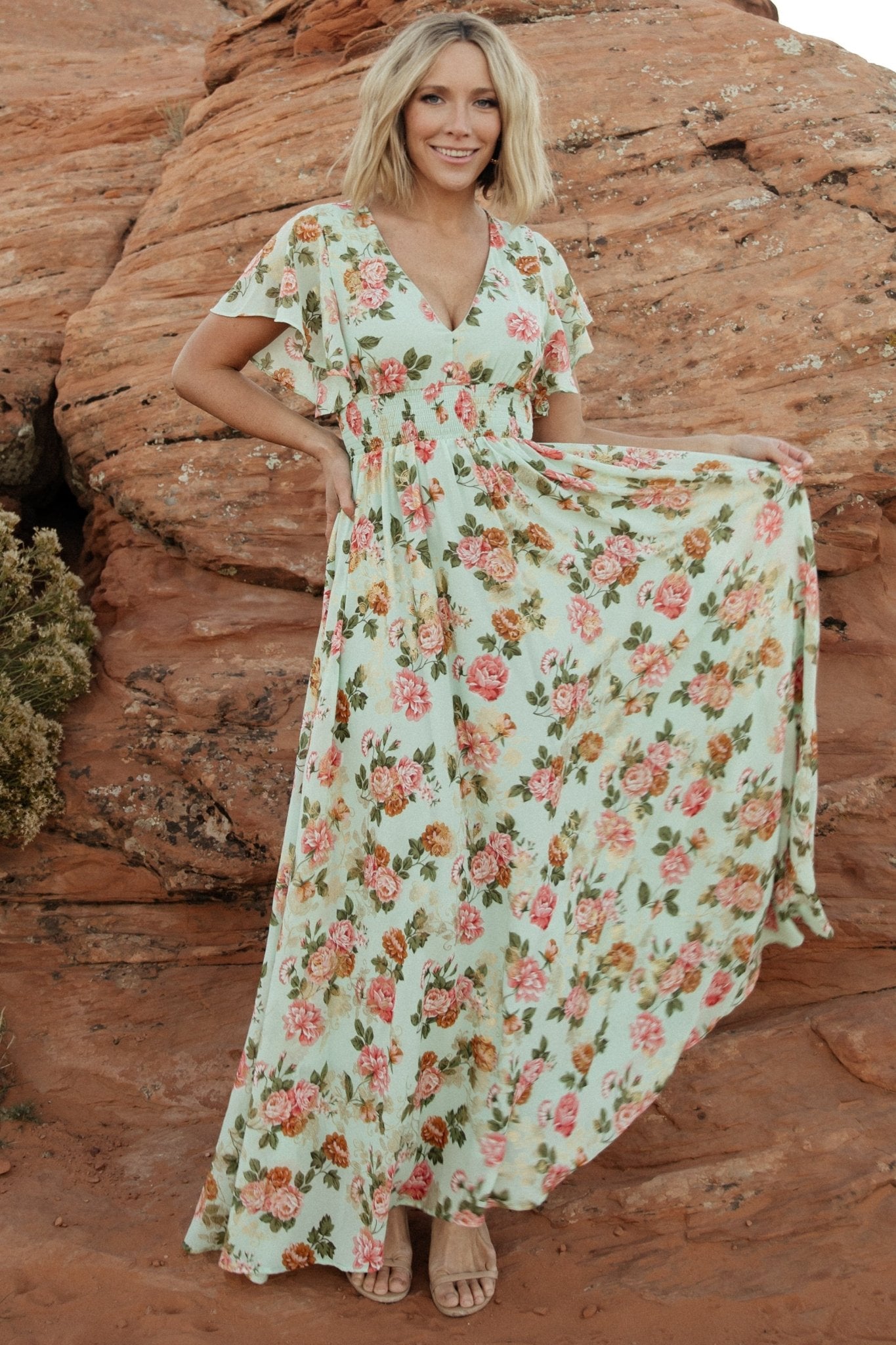 Lynlee Metallic Maxi Dress | Sage + Pink Best Pices