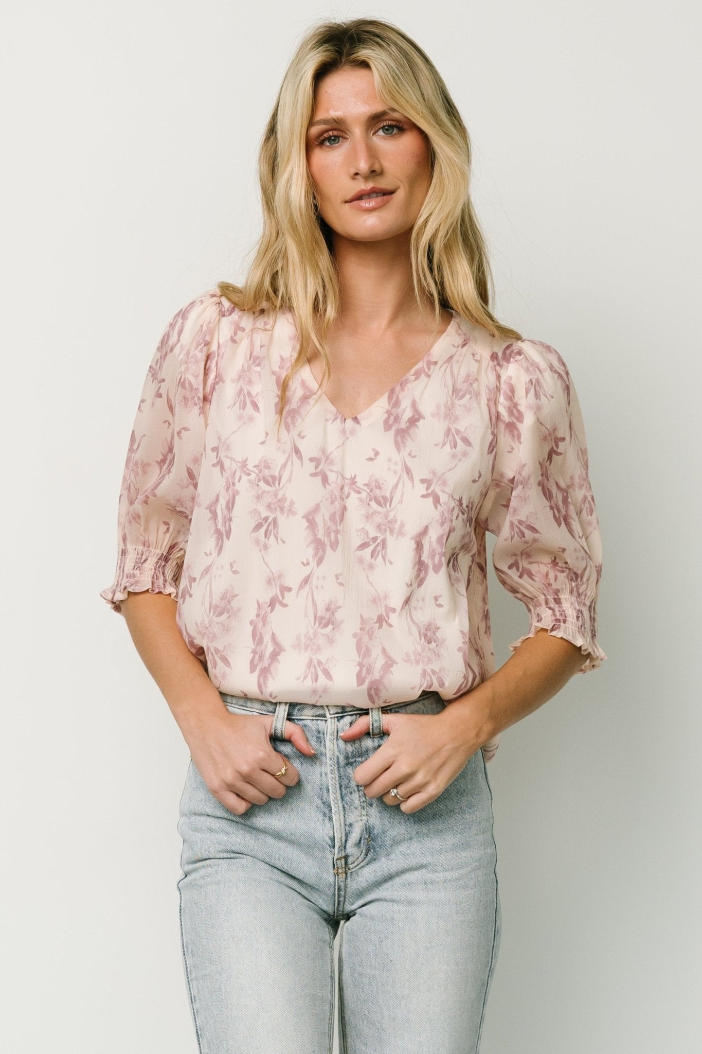 Cordova Top | Beige + Mauve Floral Discount Manchester