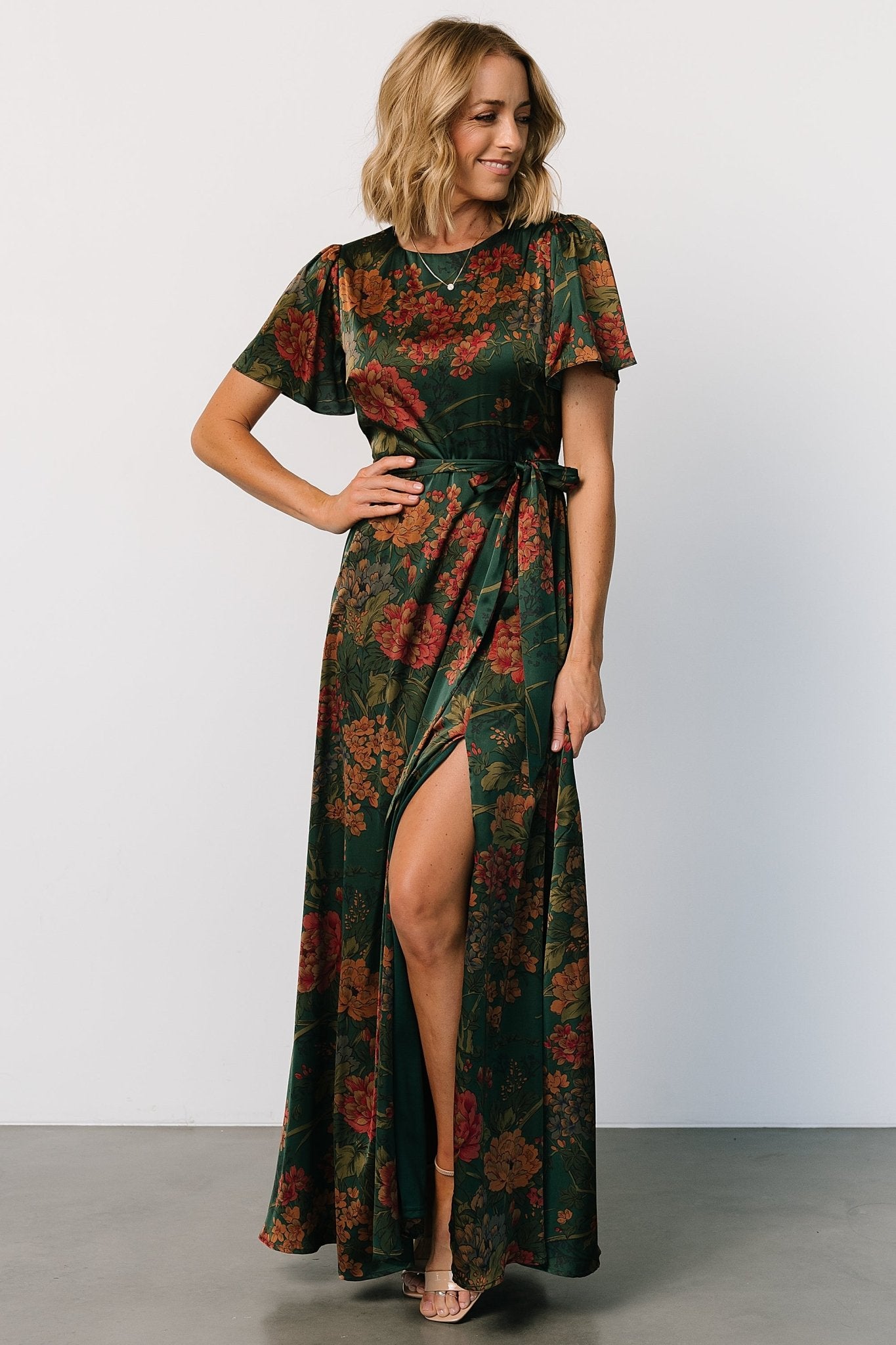 Agnes Satin Maxi Dress | Dark Green Floral Sast Online