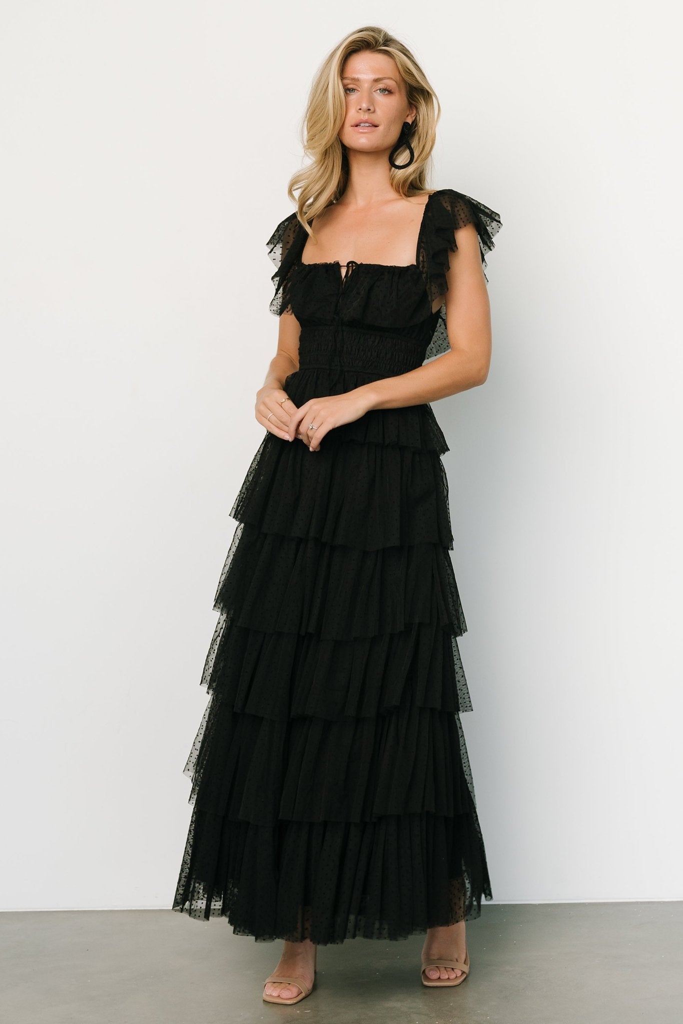 Valora Swiss Dot Tulle Maxi Dress | Black Clearance Amazon