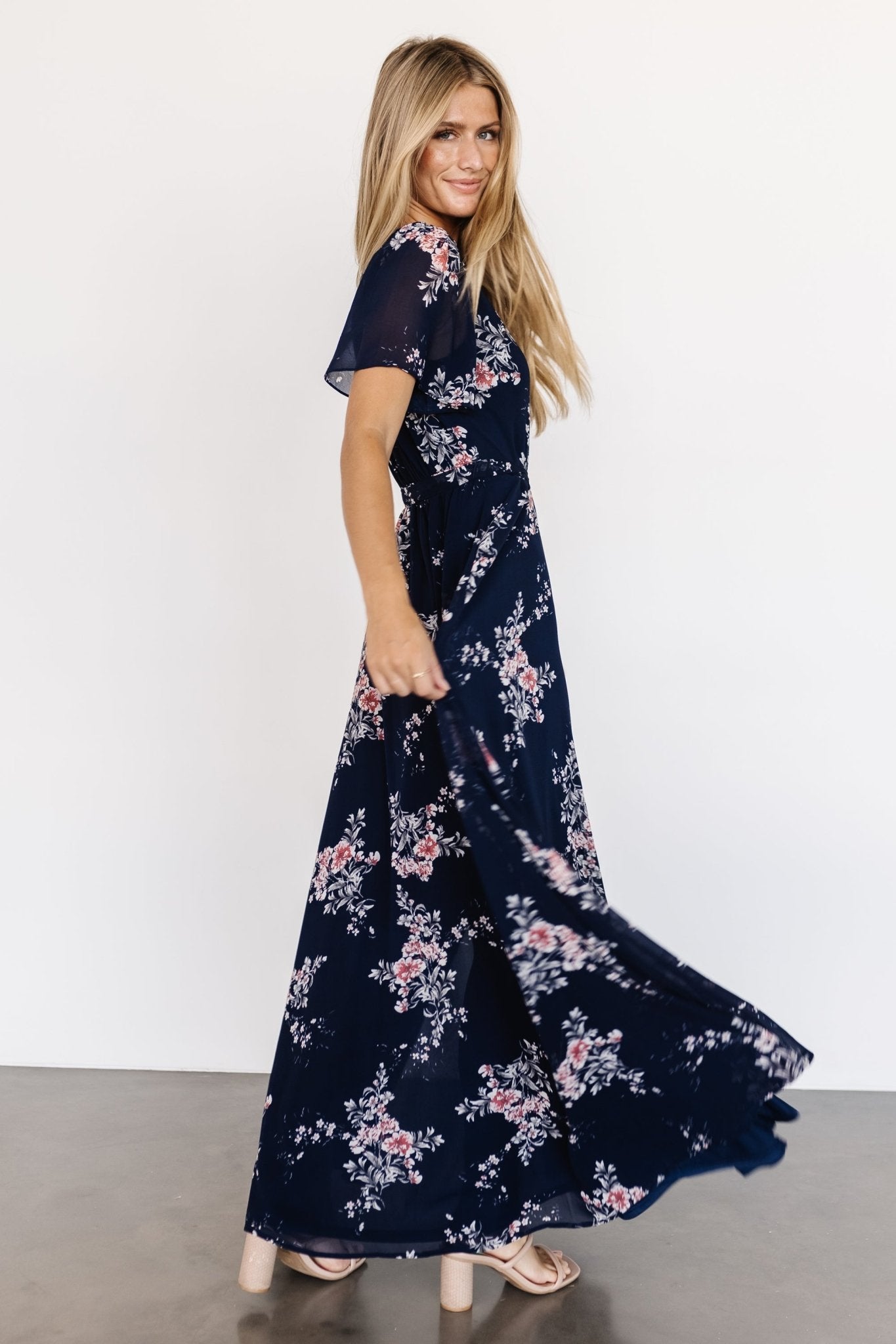 Naomi Short Sleeve Maxi Dress | Navy Floral Cheap Shop