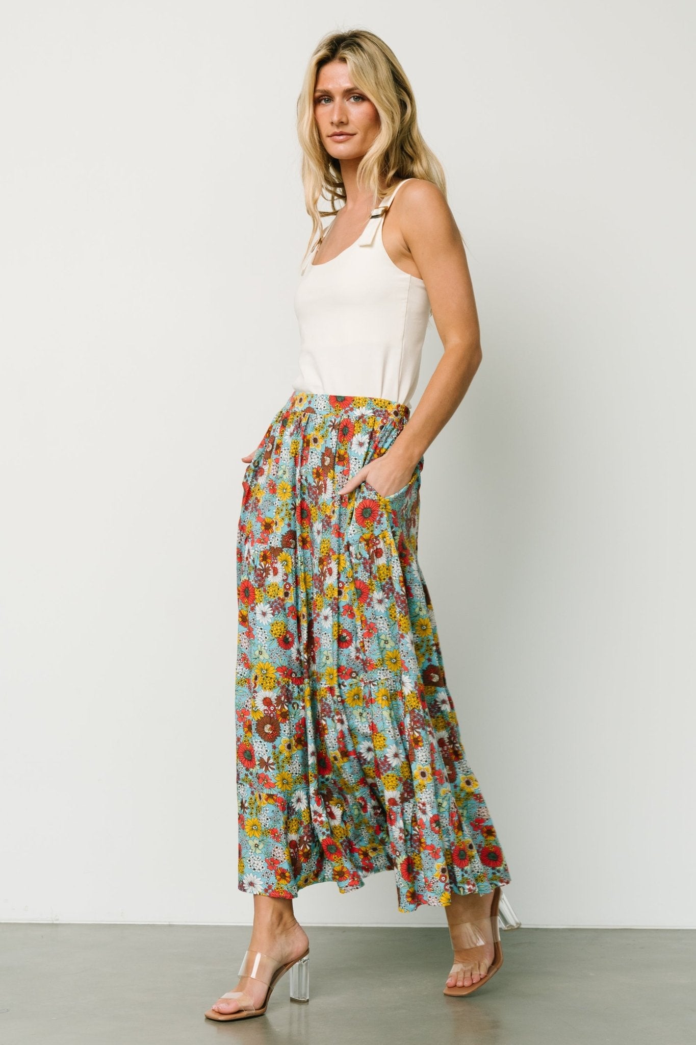 Reilly Maxi Skirt | Teal Flower Print Buy Cheap Reliable