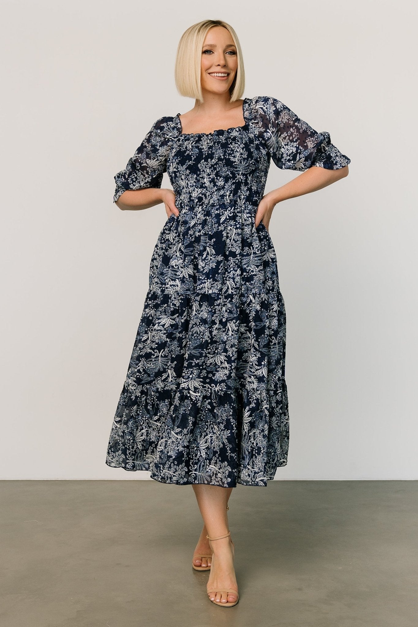 Fabian Jacquard Midi Dress | Indigo Print Cheap Supply