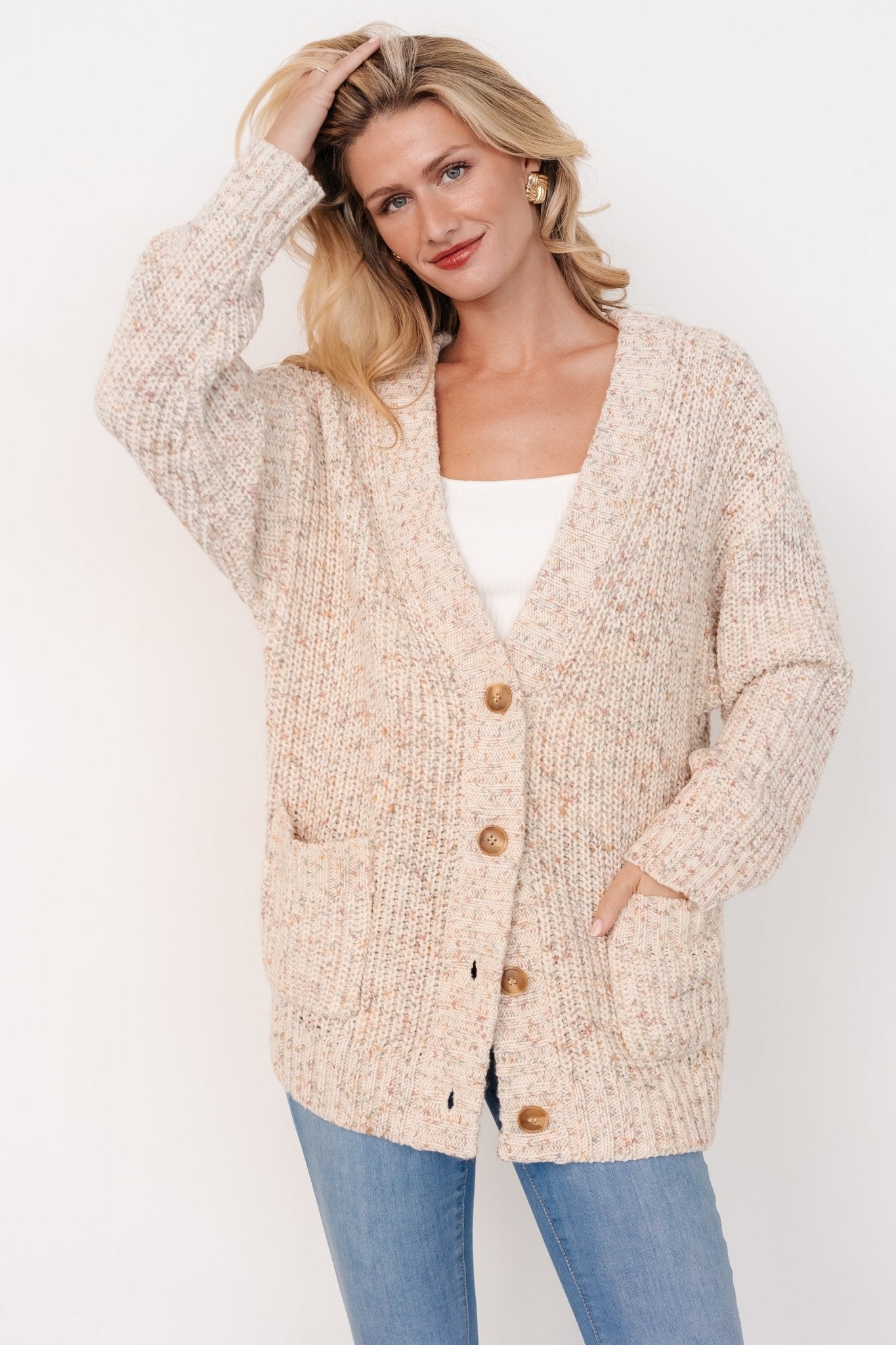 Phillis Chunky Knit Cardigan | Oatmeal Multi Clearance Online Online