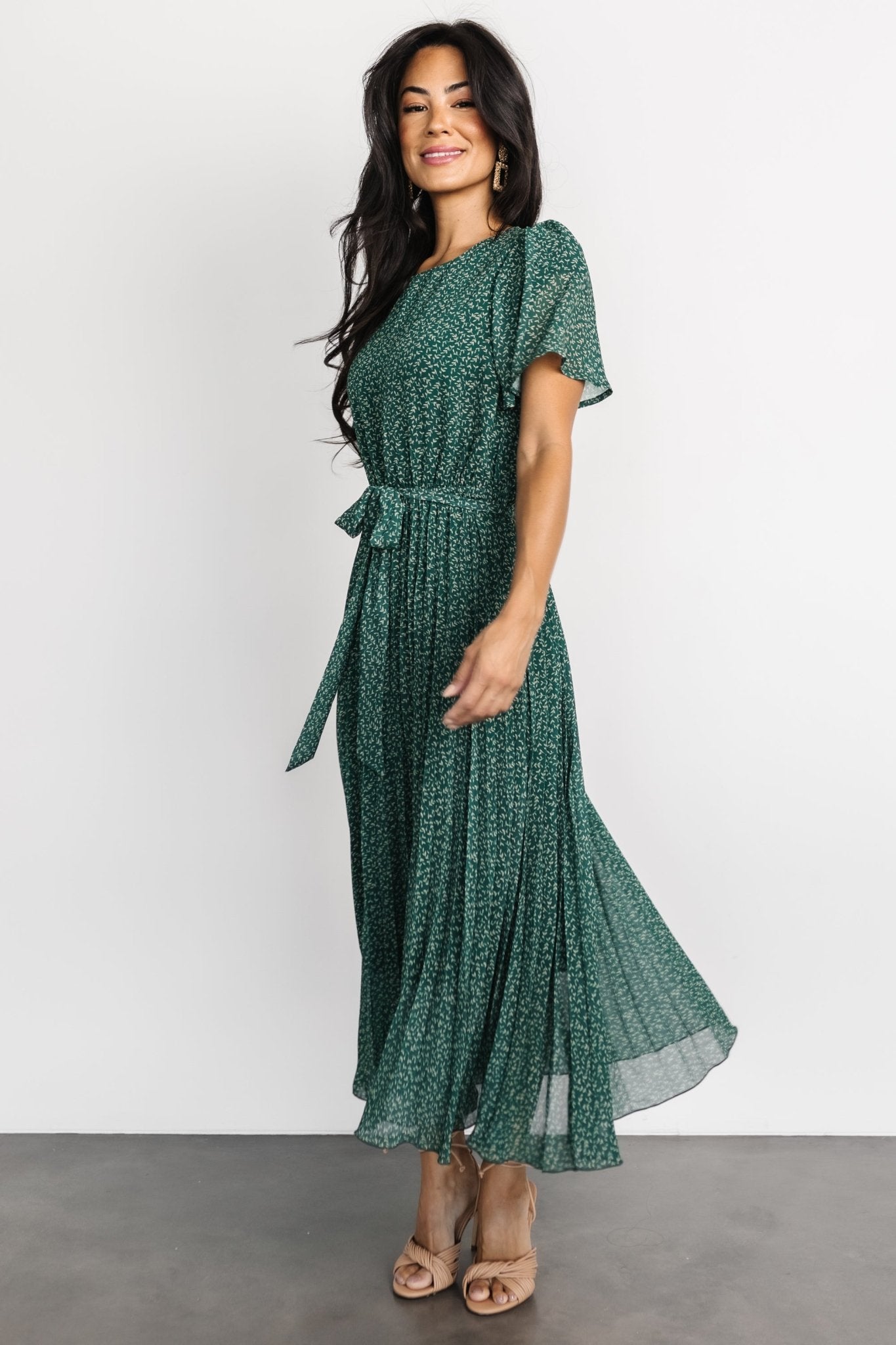 Prim Pleated Dress | Green Print Buy Cheap Best