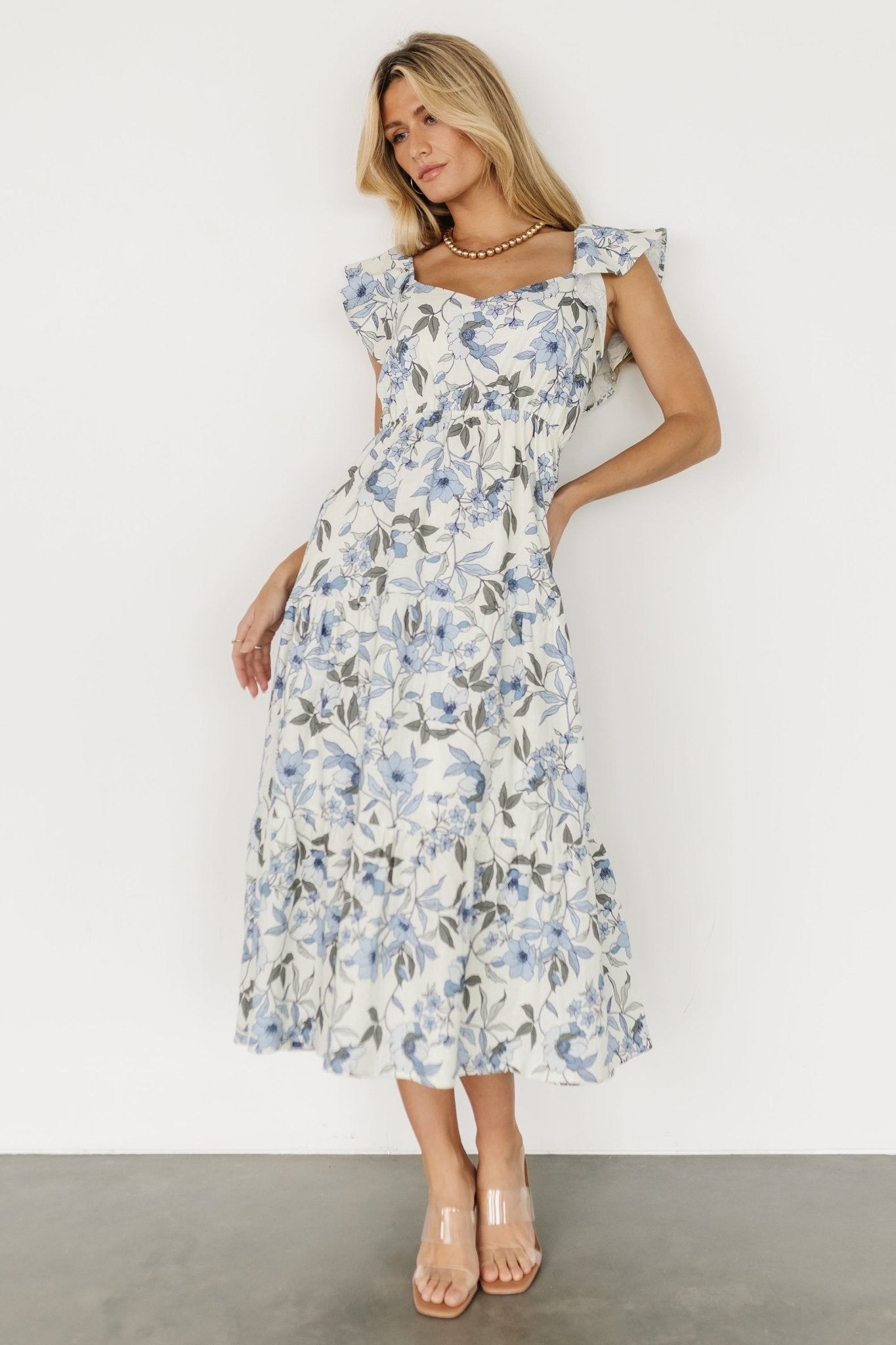 Sorrento Ruffle Dress | Blue Floral Cheap Pirce