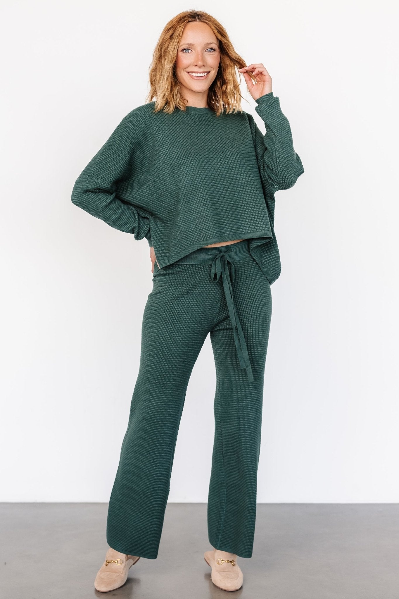 Owen Waffle Sweater Top | Green Discount