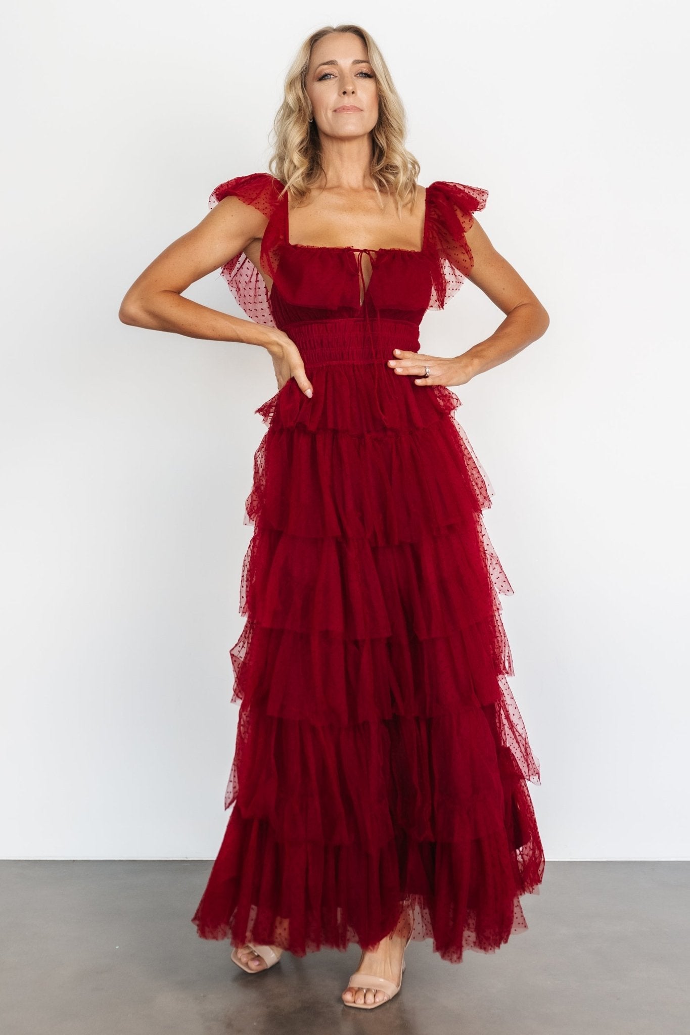 Valora Swiss Dot Tulle Maxi Dress | Wine Outlet Geniue Stockist