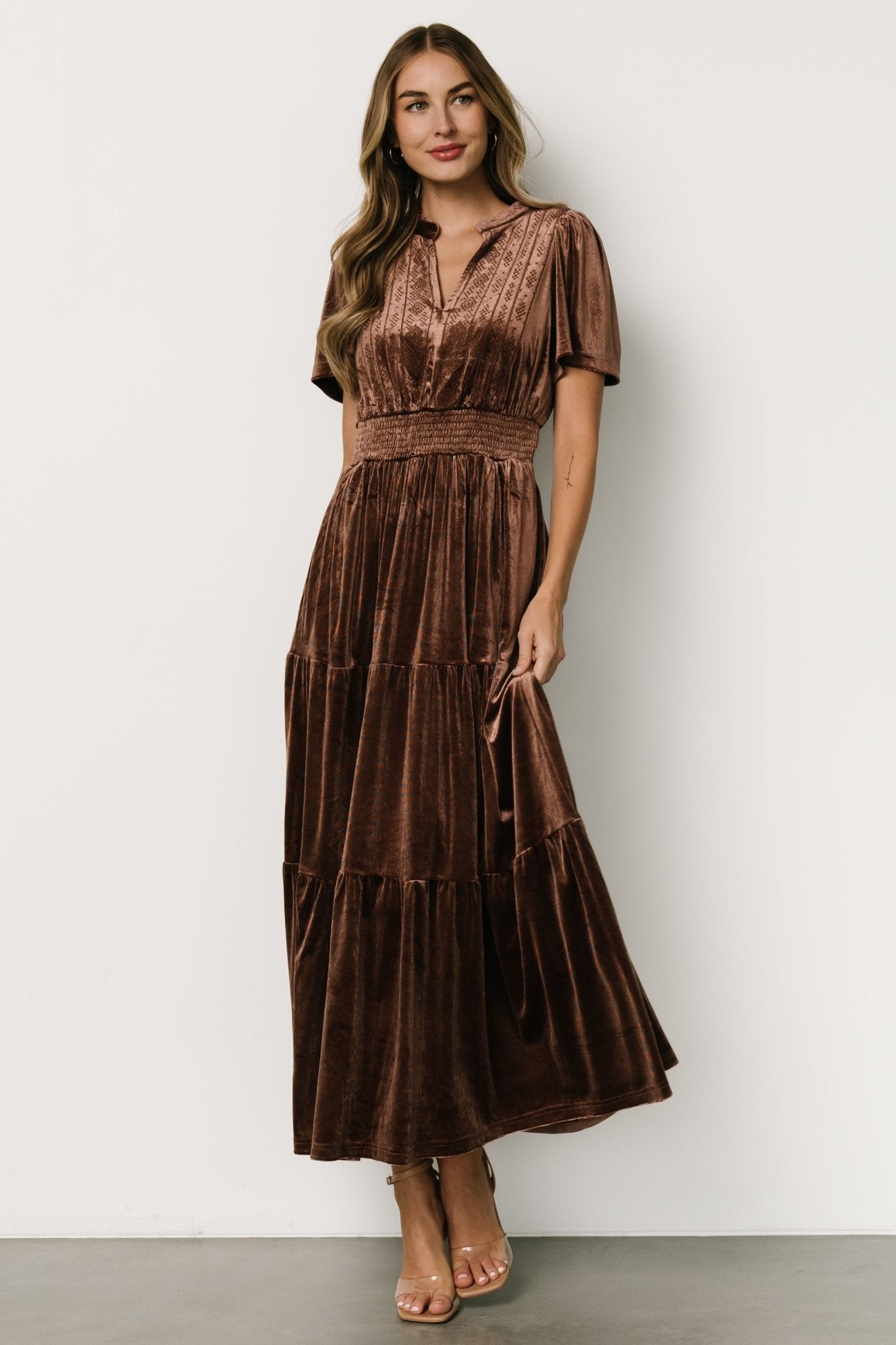 Maida Embroidered Velvet Dress | Chocolate Buy Cheap Inexpensive