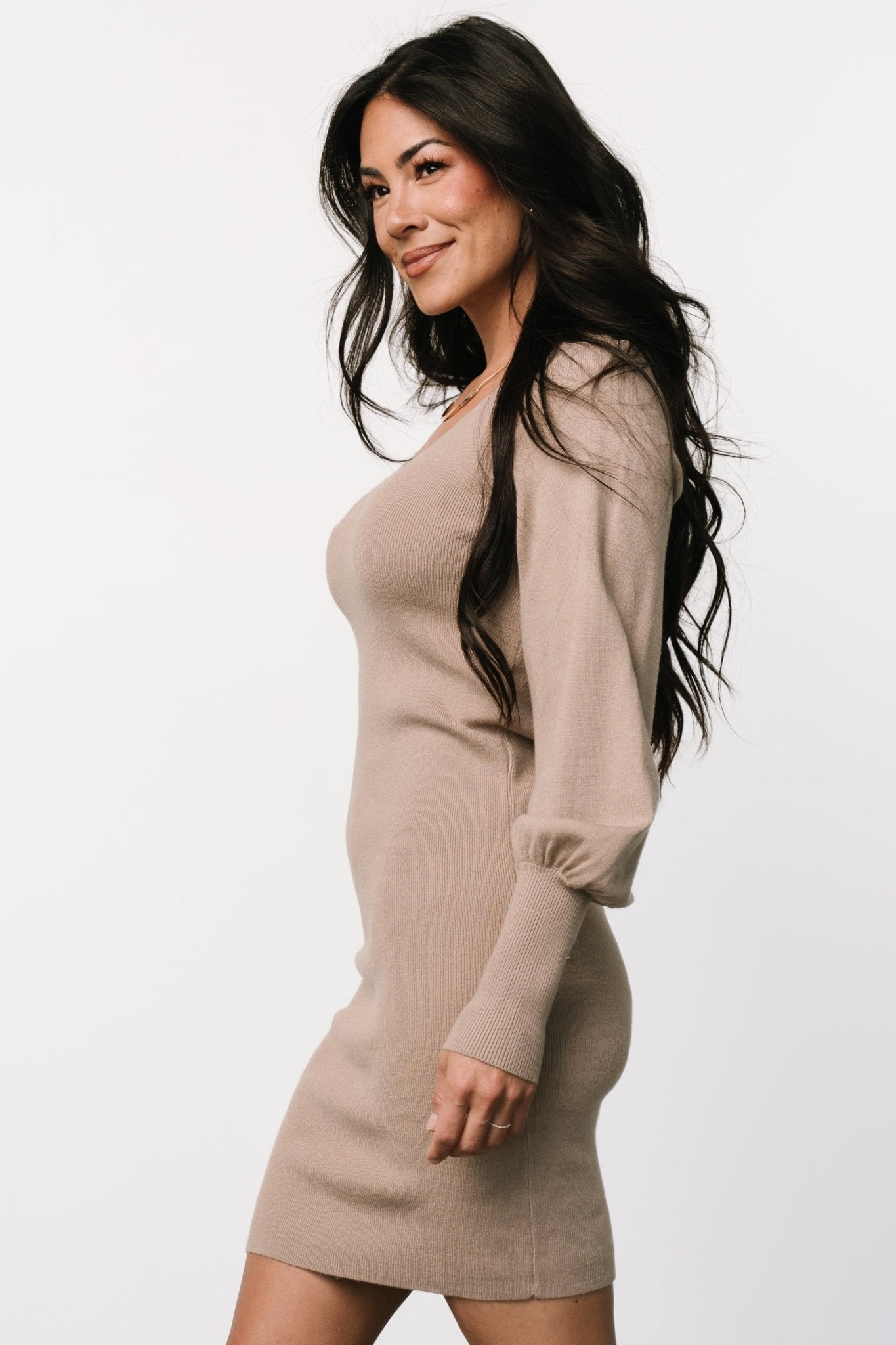 Suki V Neck Sweater Dress | Mocha Enjoy Online