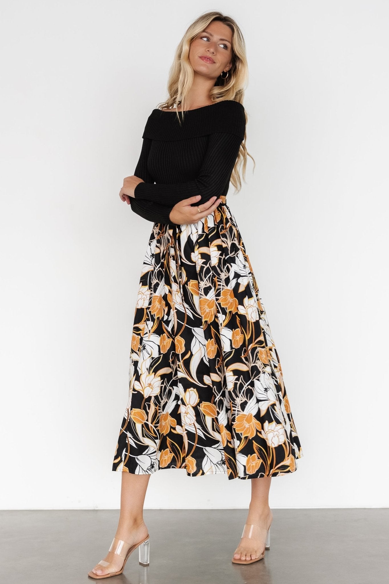 Selma Off Shoulder Dress | Black Multi Footlocker Finishline Online