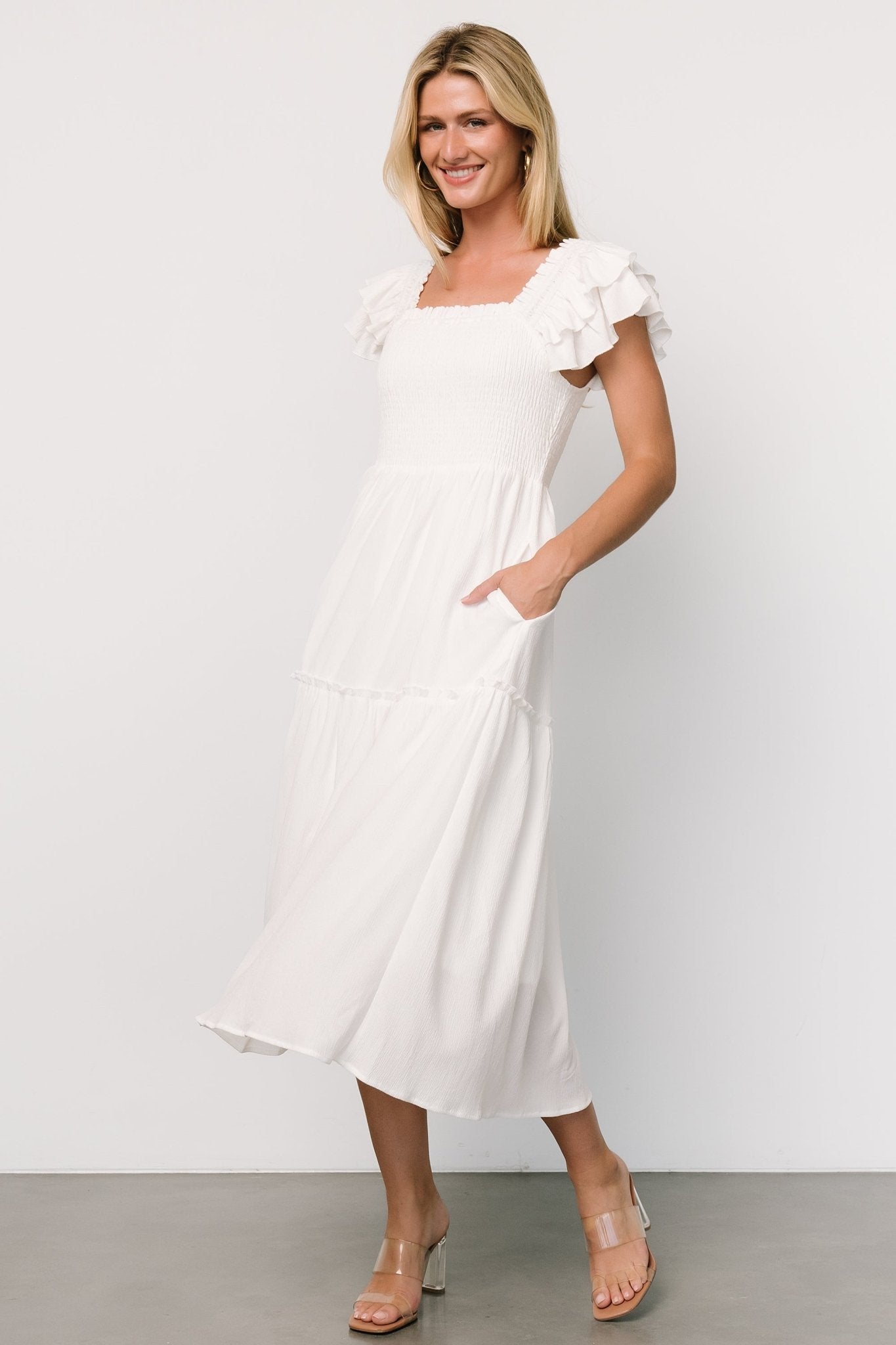 Jacie Smocked Midi Dress | White Buy Cheap Best Sale