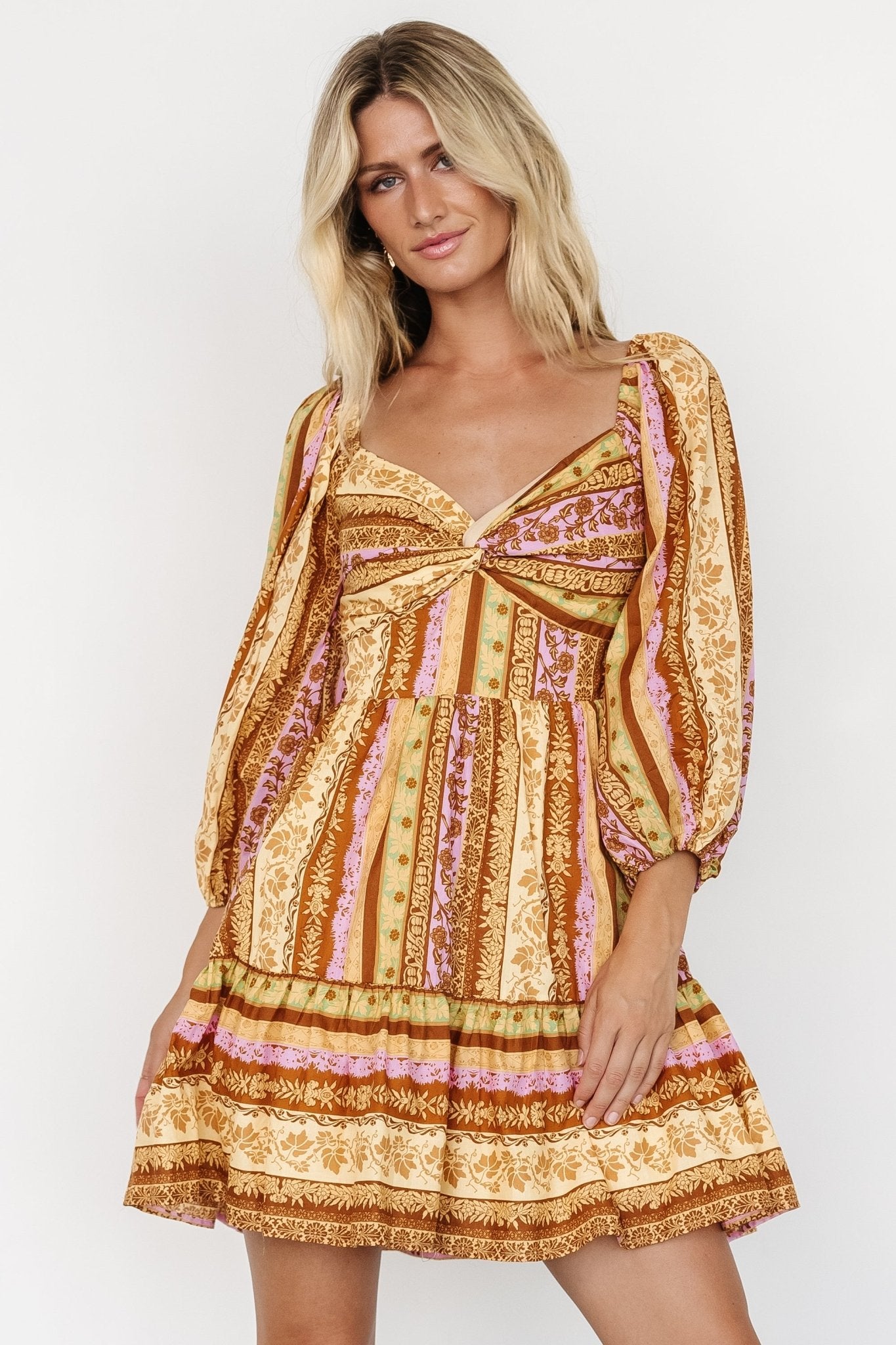 Moriah Mini Dress | Camel Multi Clearance Wholesale Pice