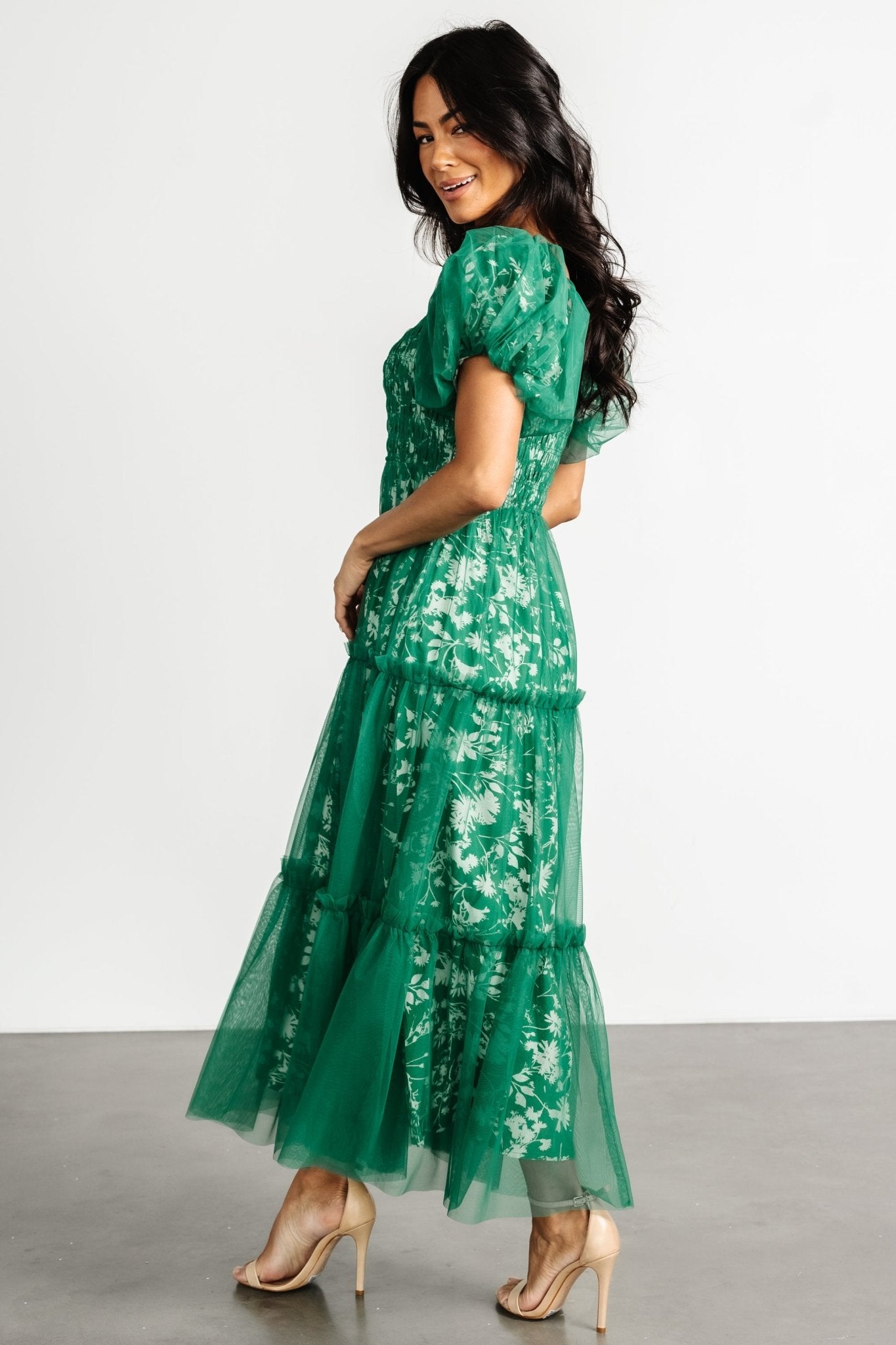 Doria Tulle Floral Maxi Dress | Green Explore Online