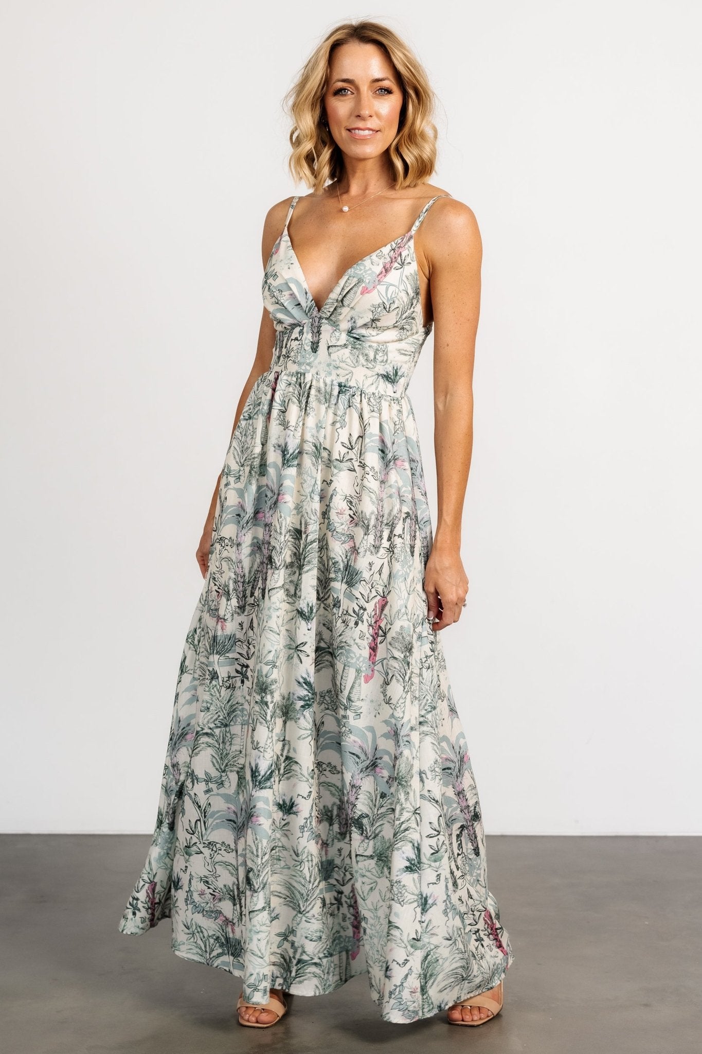 Naia Maxi Dress | Natural + Sage Print View