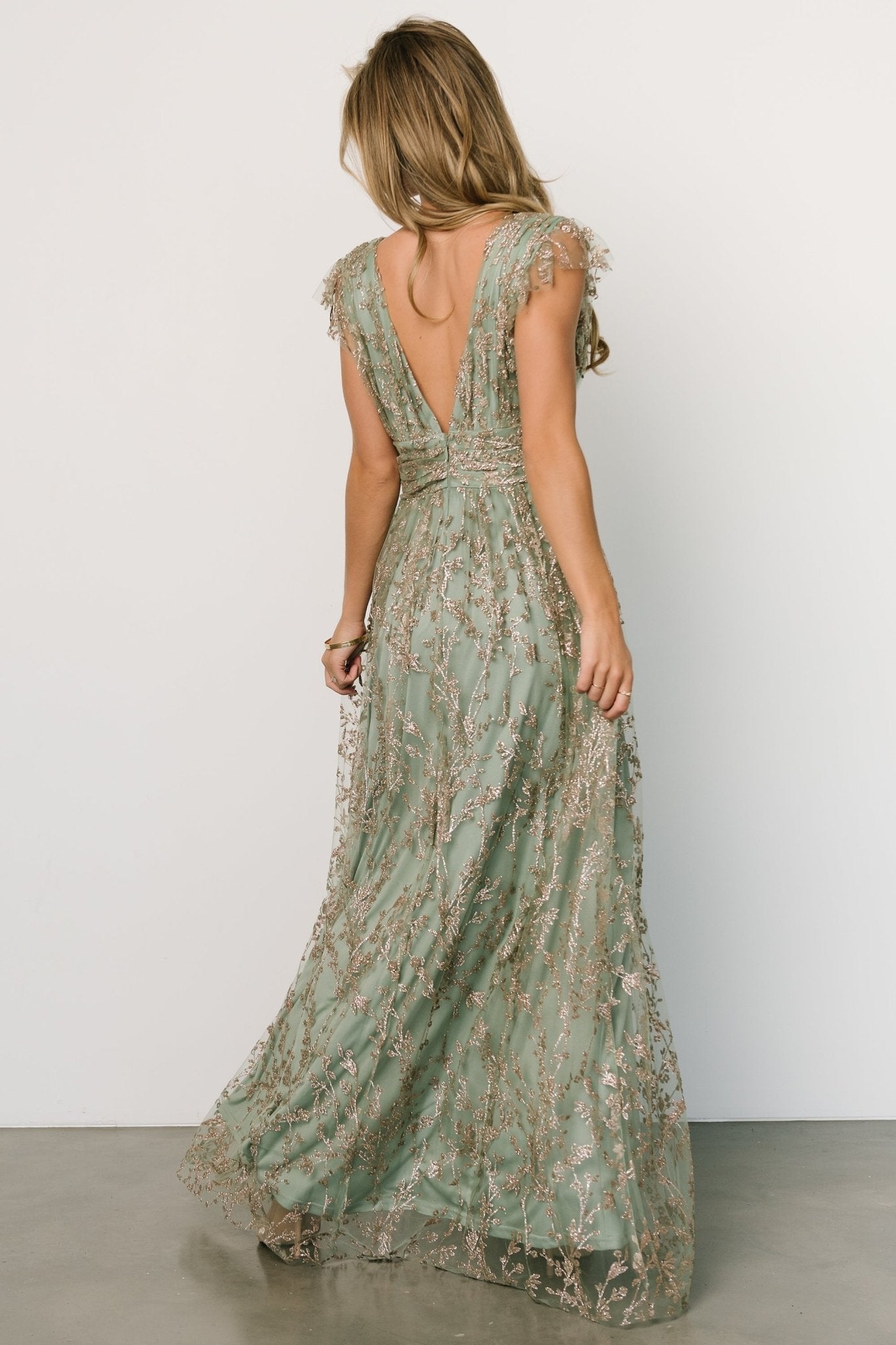 Arlene Shimmer Gown | Sage + Gold Clearance In China