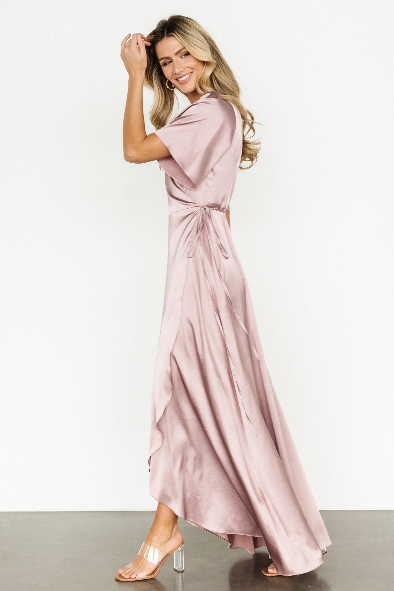 Vara Satin Maxi Wrap Dress | Lilac Tumblr Online