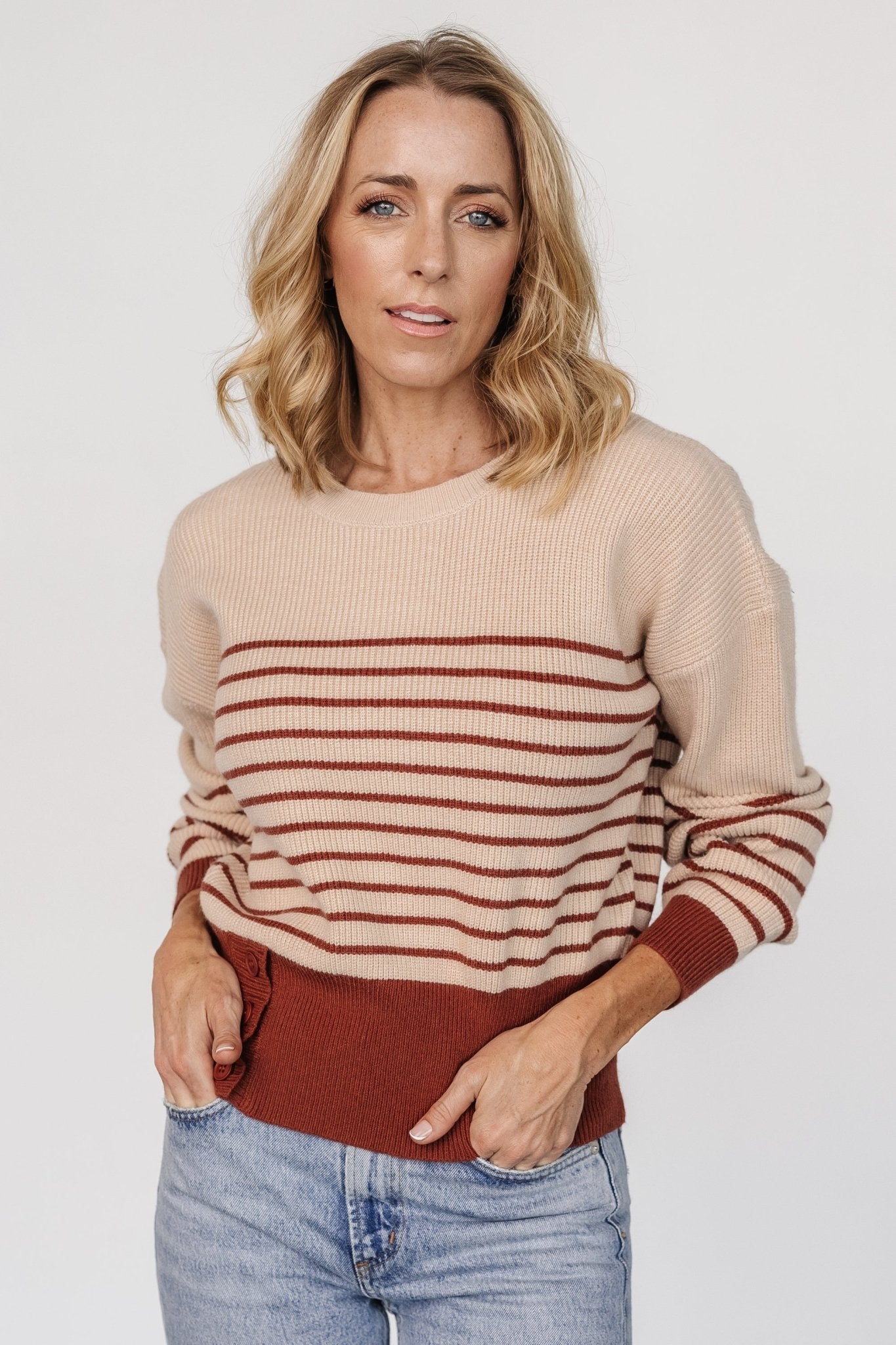 Miles Striped Sweater | Taupe + Marsala Outlet With Paypal Order