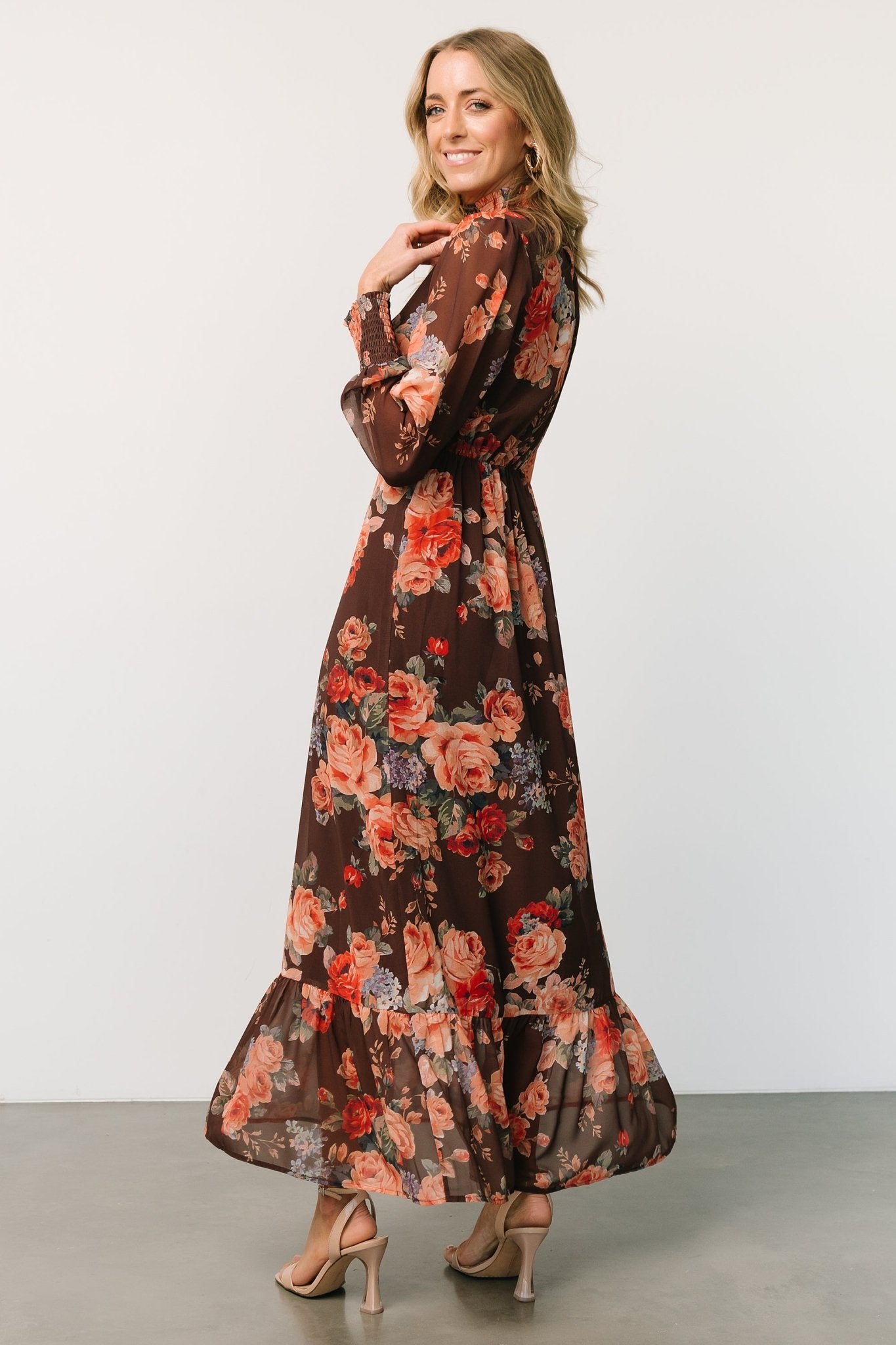 Luciana Maxi Dress | Brown Floral Best Sale Online