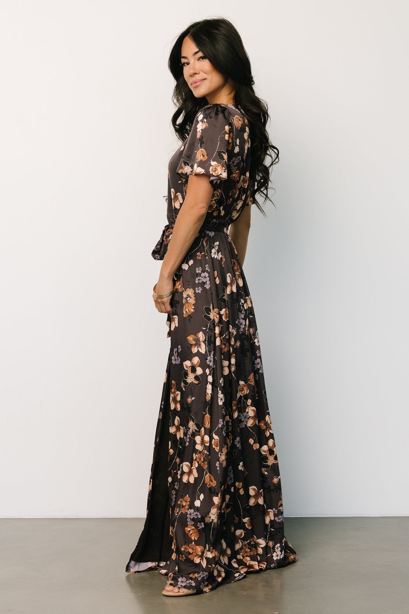 Agnes Satin Maxi Dress | Brown Floral Free Shipping Pick A Best