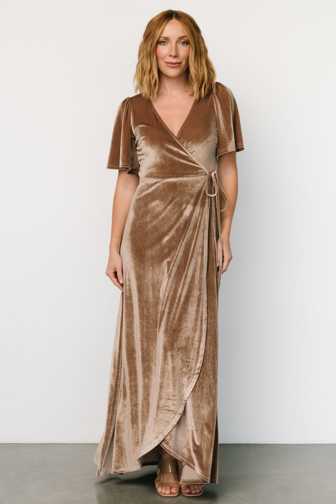 Katelyn Velvet Maxi Wrap Dress | Taupe Cheap Sale Popular