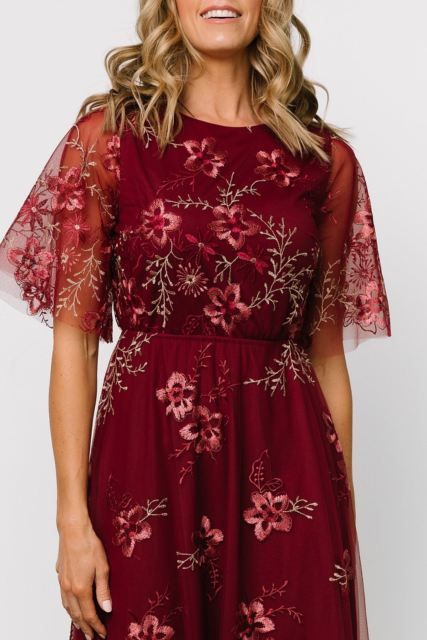 Arabella Embroidered Tulle Maxi Dress | Burgundy Floral For Nice Online