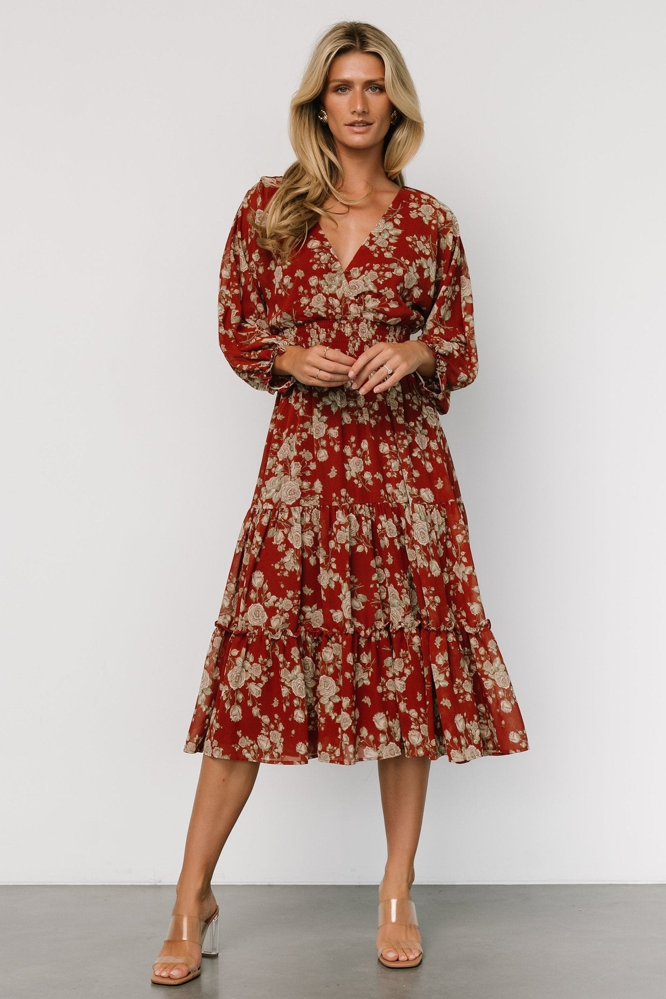 Coventry Tiered Midi Dress | Rust Floral Really For Sale