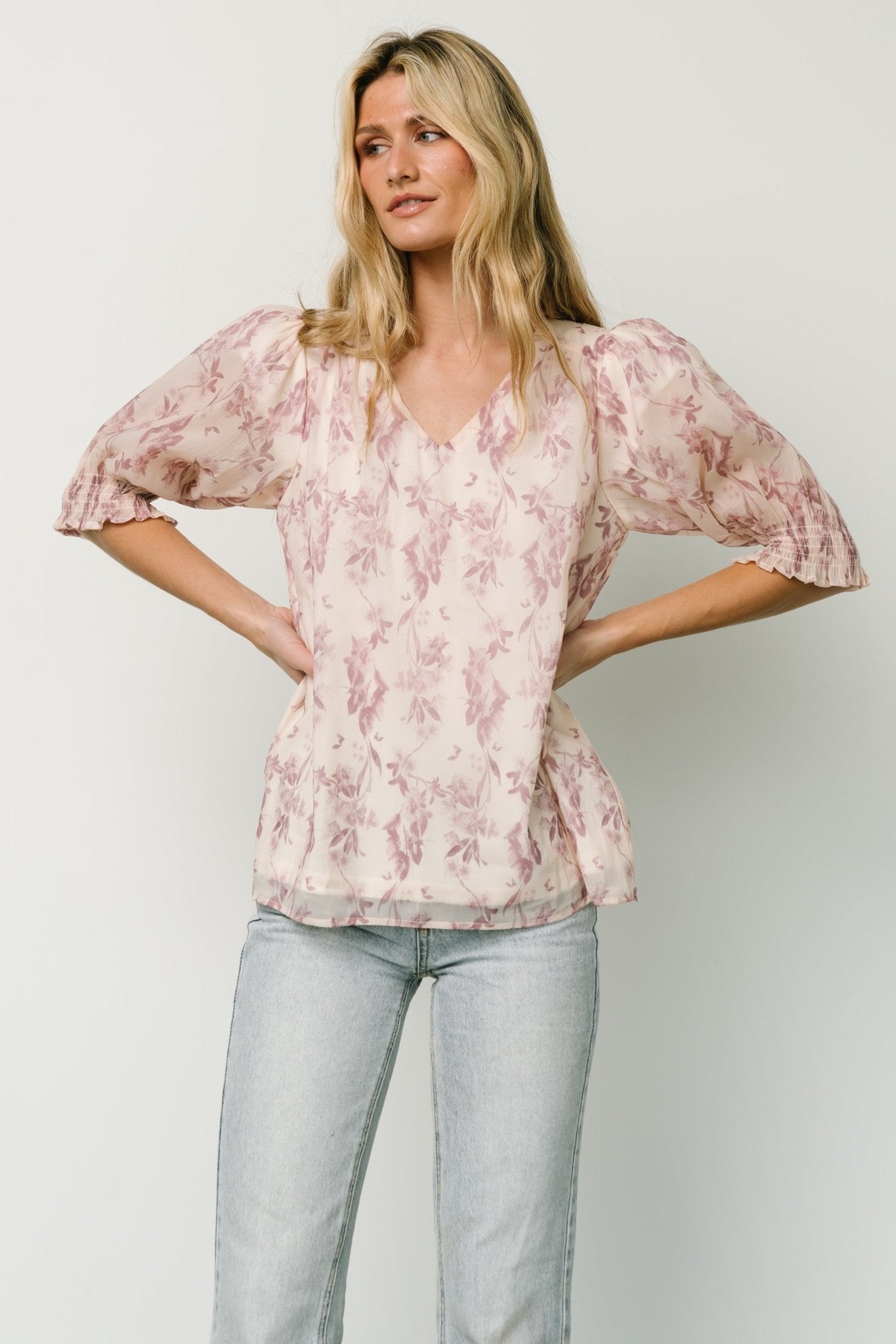 Cordova Top | Beige + Mauve Floral Discount Manchester