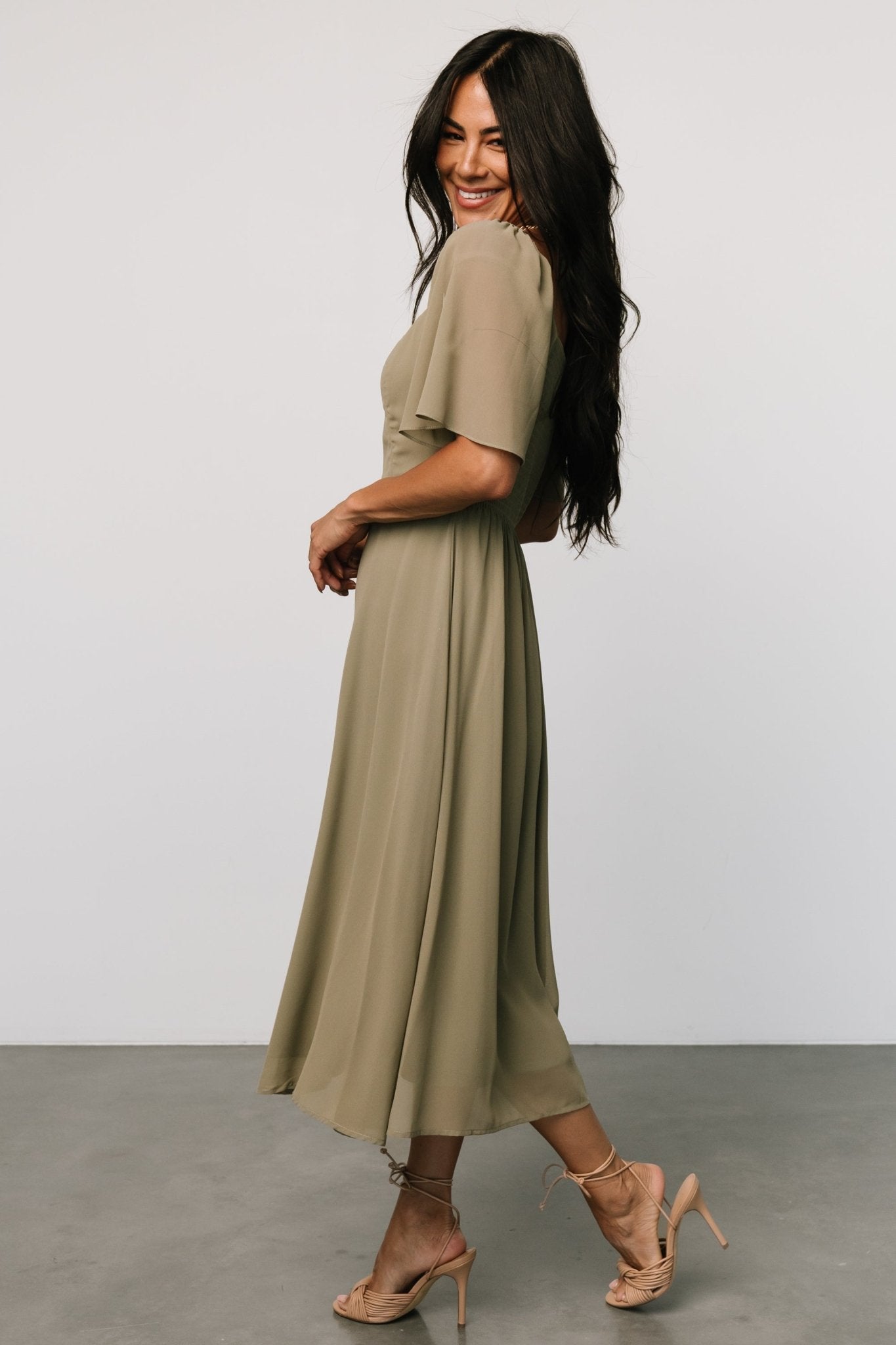 Colette Sweetheart Midi Dress | Dusty Olive Best Place To Buy