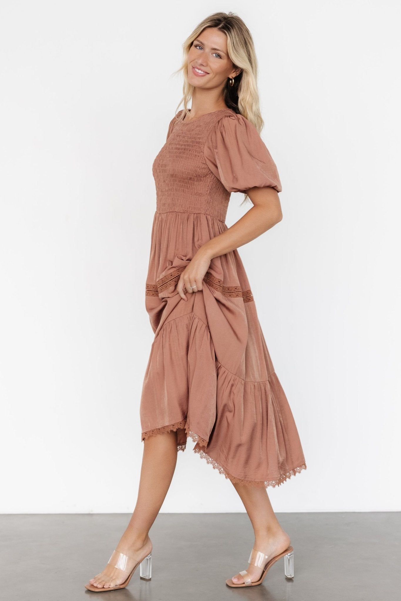 Finley Smocked Midi Dress | Light Copper Buy Cheap Wide Range Of